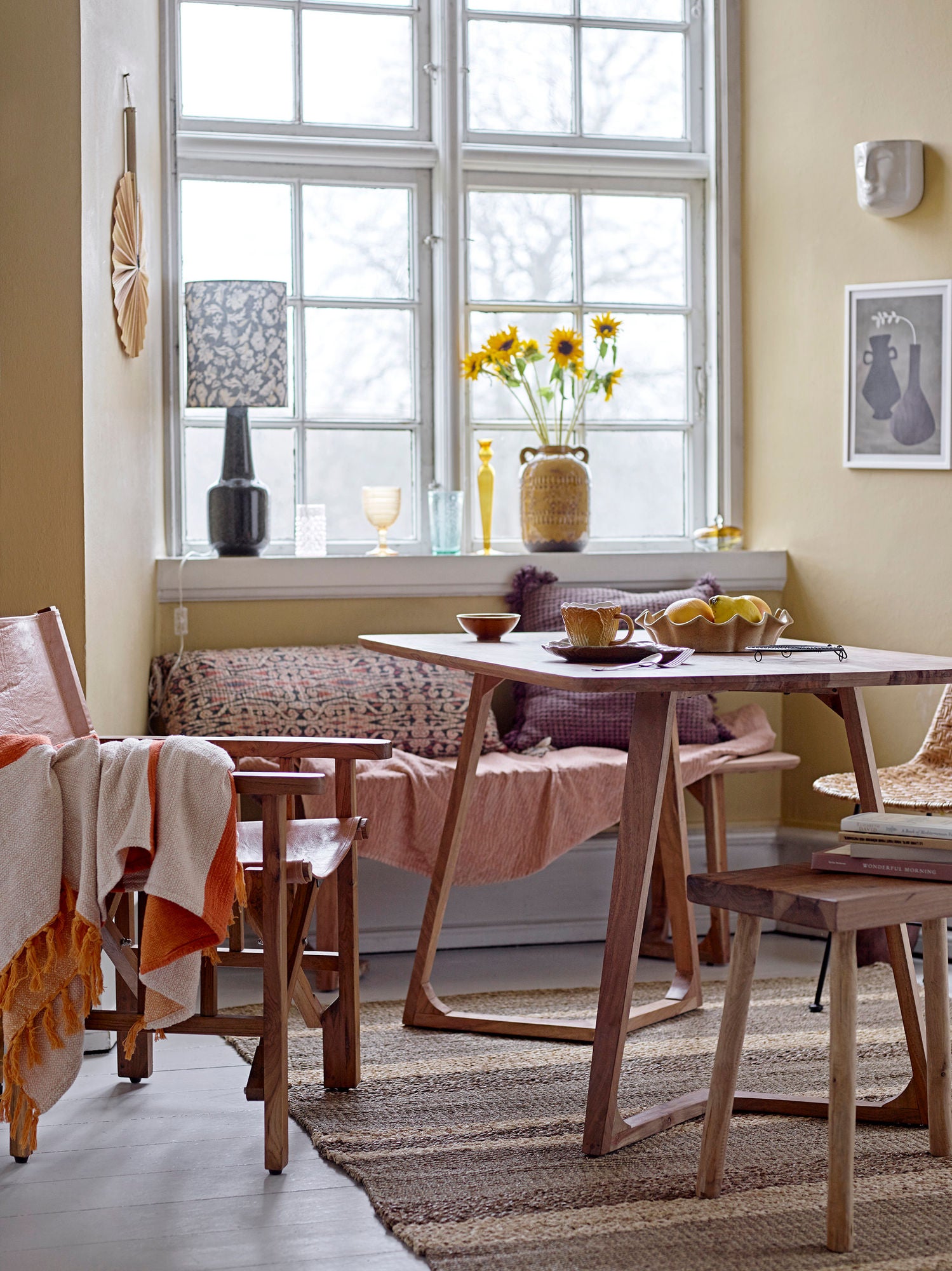 Rijad Deko Vase Gelb Terrakotta mit Zwei Henkel und Geprägtem Muster