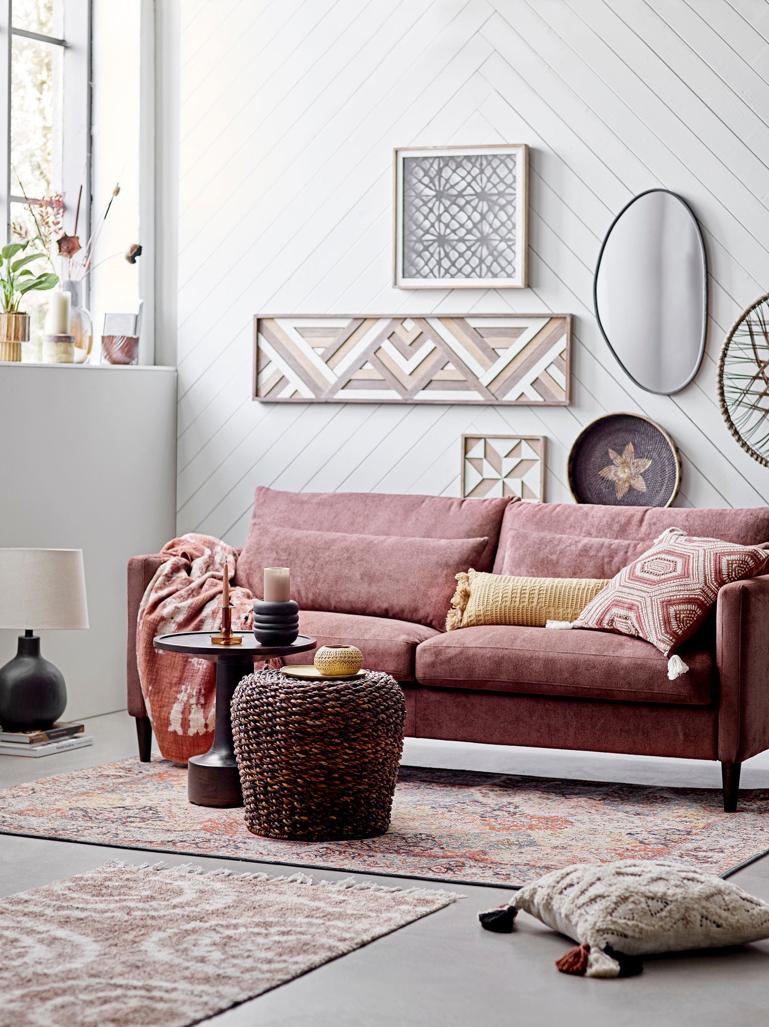 Kissen Braun Baumwolle Leinen mit Doppelquasten Druckmuster und Gestickten Details für Gemütliches Sofa