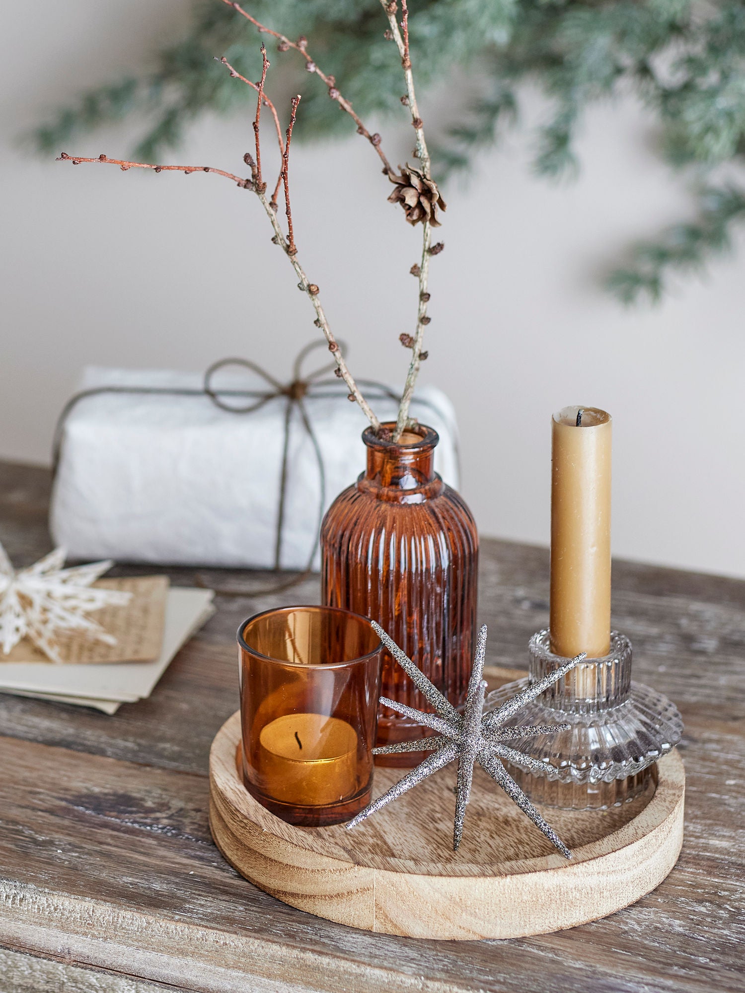 Sanga Tablett mit Teelichthalter | Weihnachtsdekoration