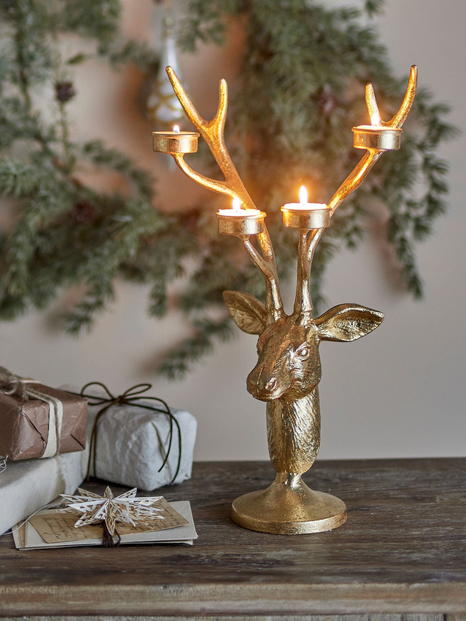 Kanei Teelichthalter – Hirschkopf-Deko mit goldener Oberfläche