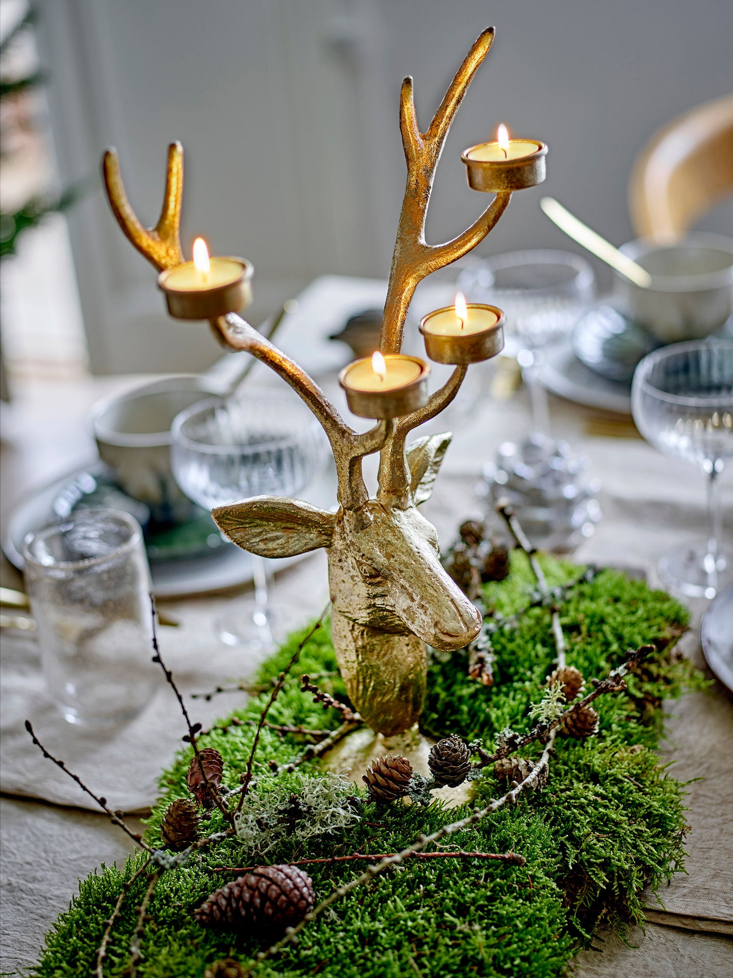 Kanei Teelichthalter – Hirschkopf-Deko mit goldener Oberfläche