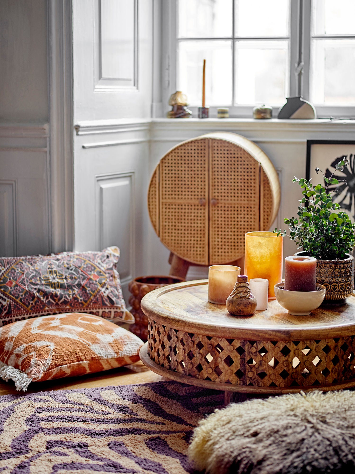 Ester Kissen Batikmuster Orange Baumwolle mit Fransen Beiden Seiten