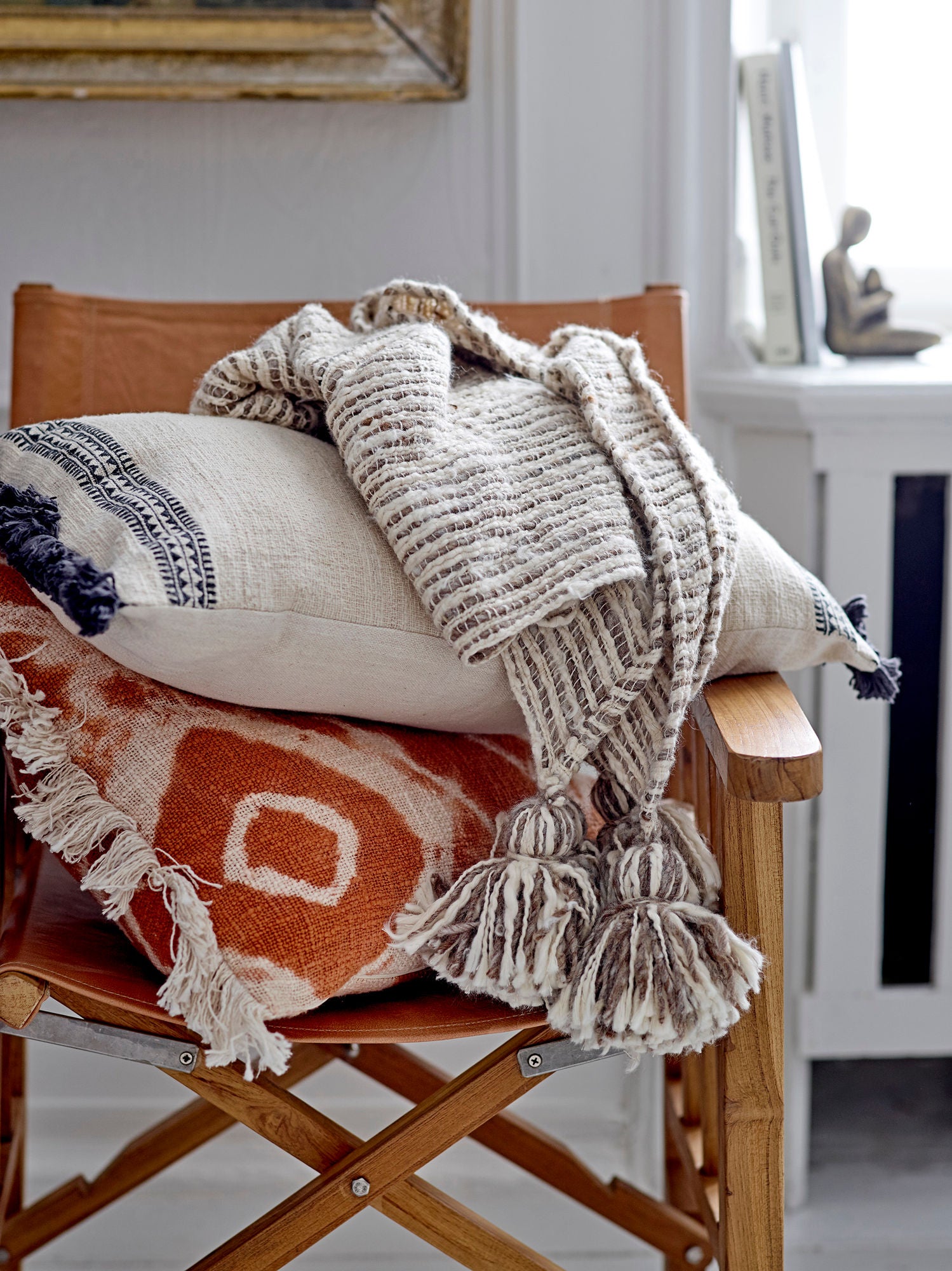 Ester Kissen Batikmuster Orange Baumwolle mit Fransen Beiden Seiten