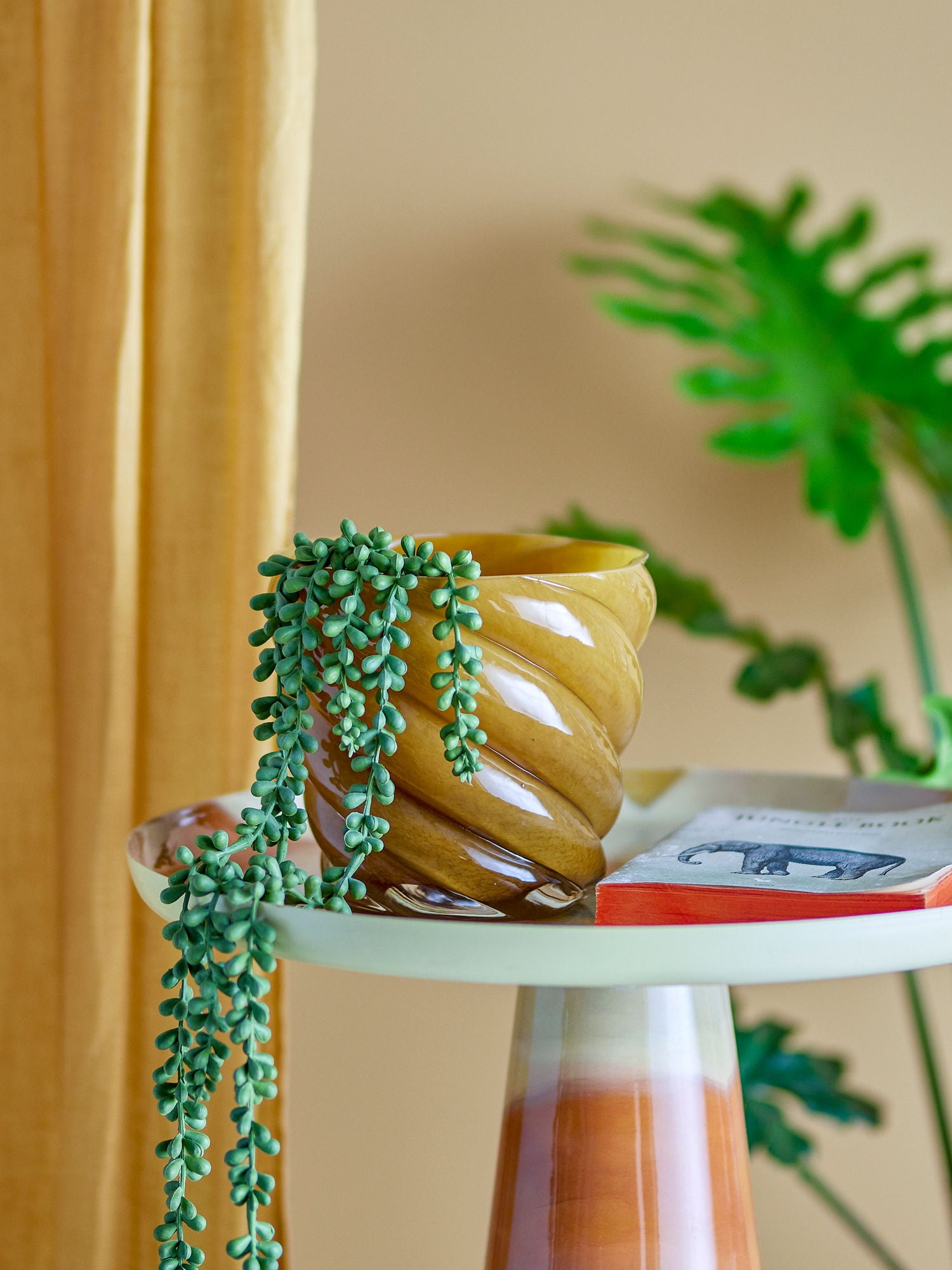 Callo Blumentopf Gelb Glas Mundgeblasen Wirbel-Effekt mit Goldener Glasur für Kräuter und Kleine Pflanzen