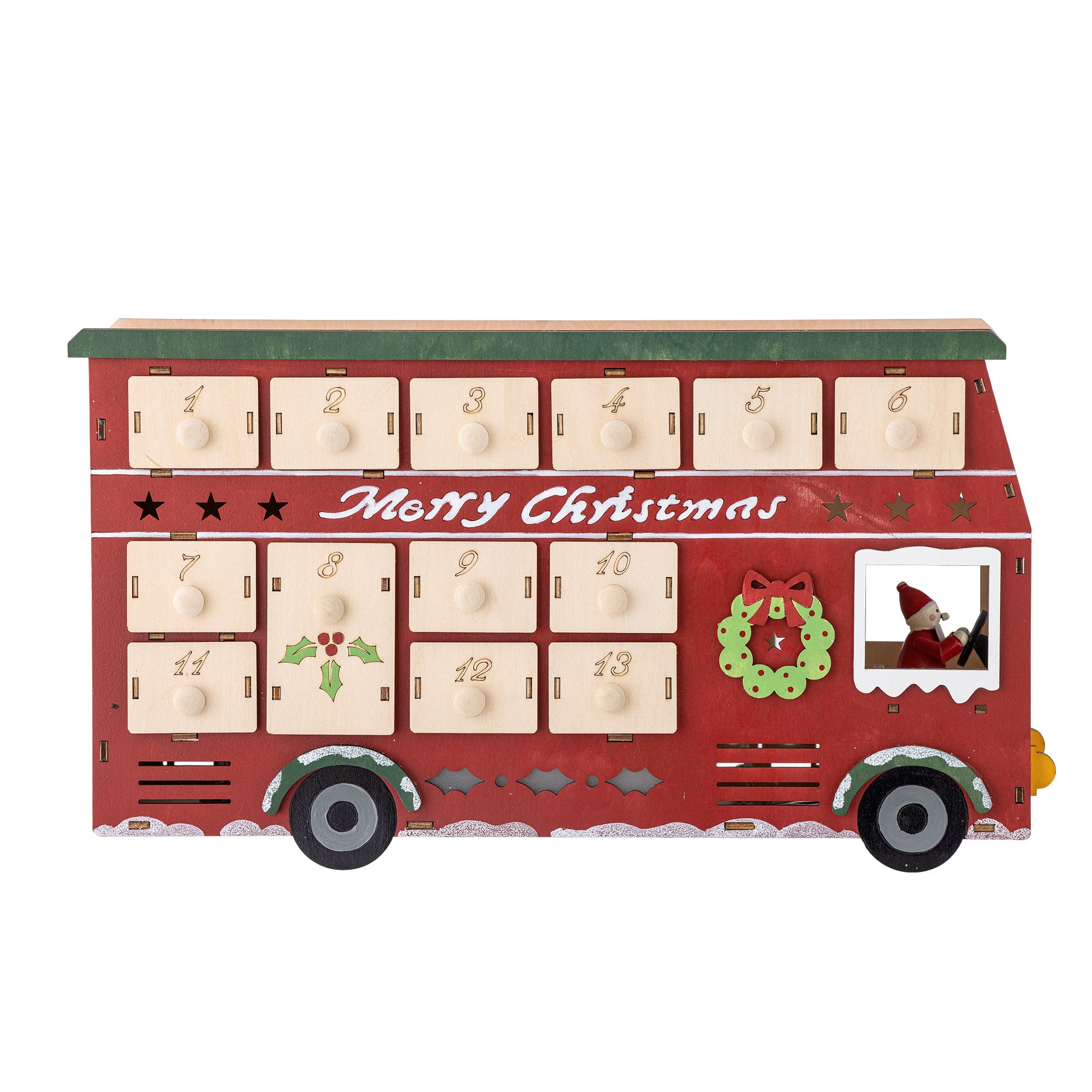 Edward Adventskalender mit Licht, Rot, Sperrholz