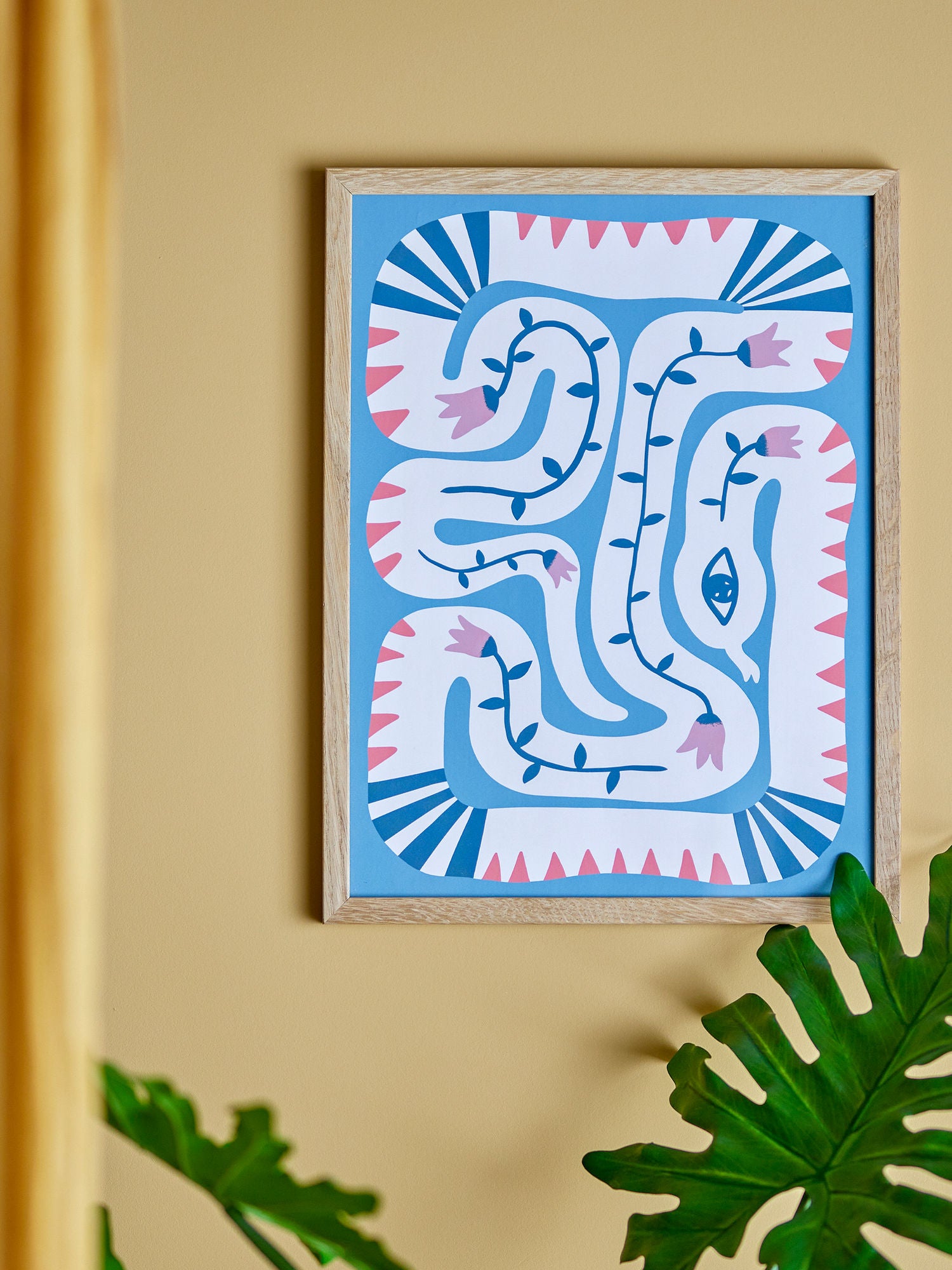 Hebi Schlangen Illustration Moderner Wanddekor Im Natur Eiche Rahmen