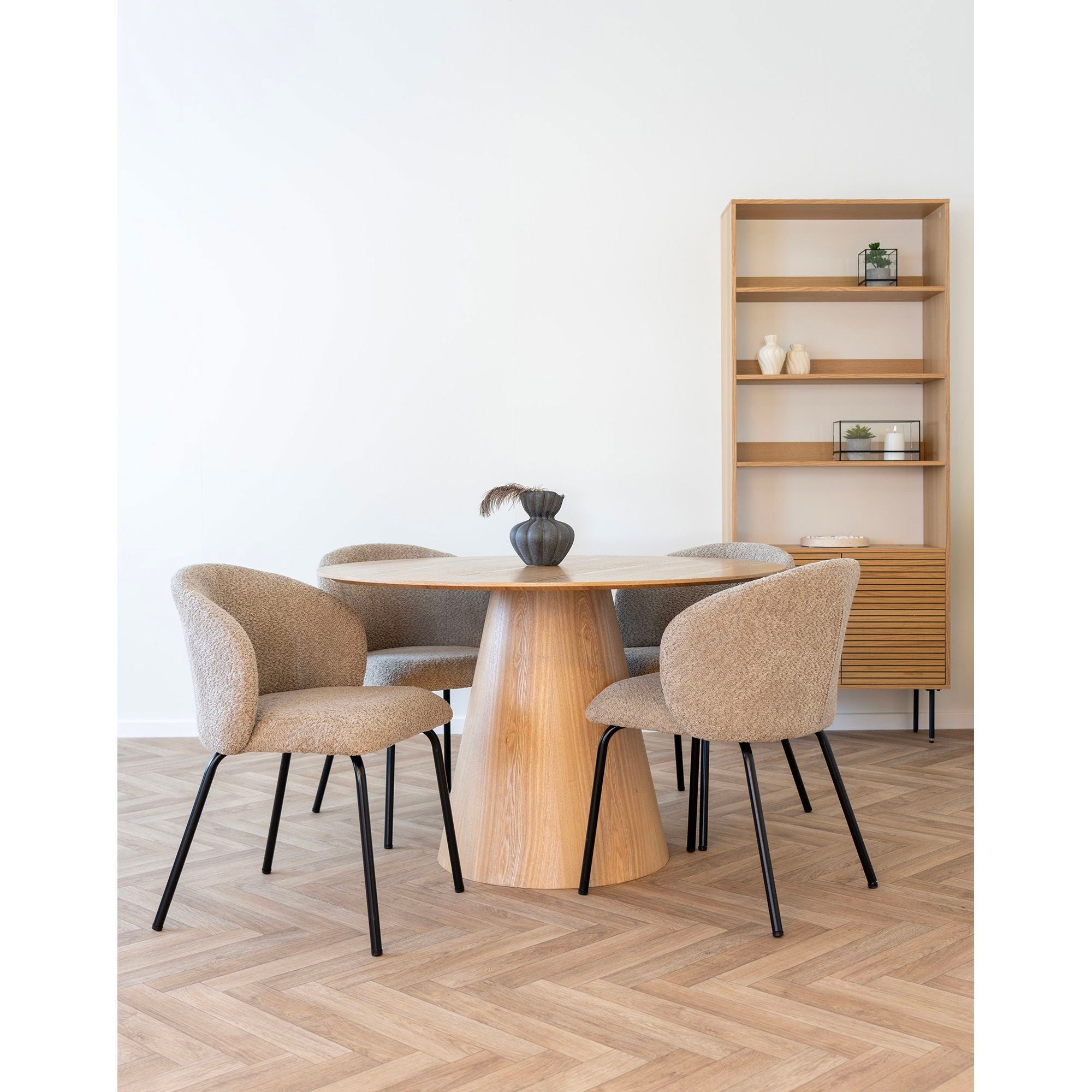 Safira Esszimmerstuhl im 2er-Set, Beige Bouclé mit schwarzen Beinen