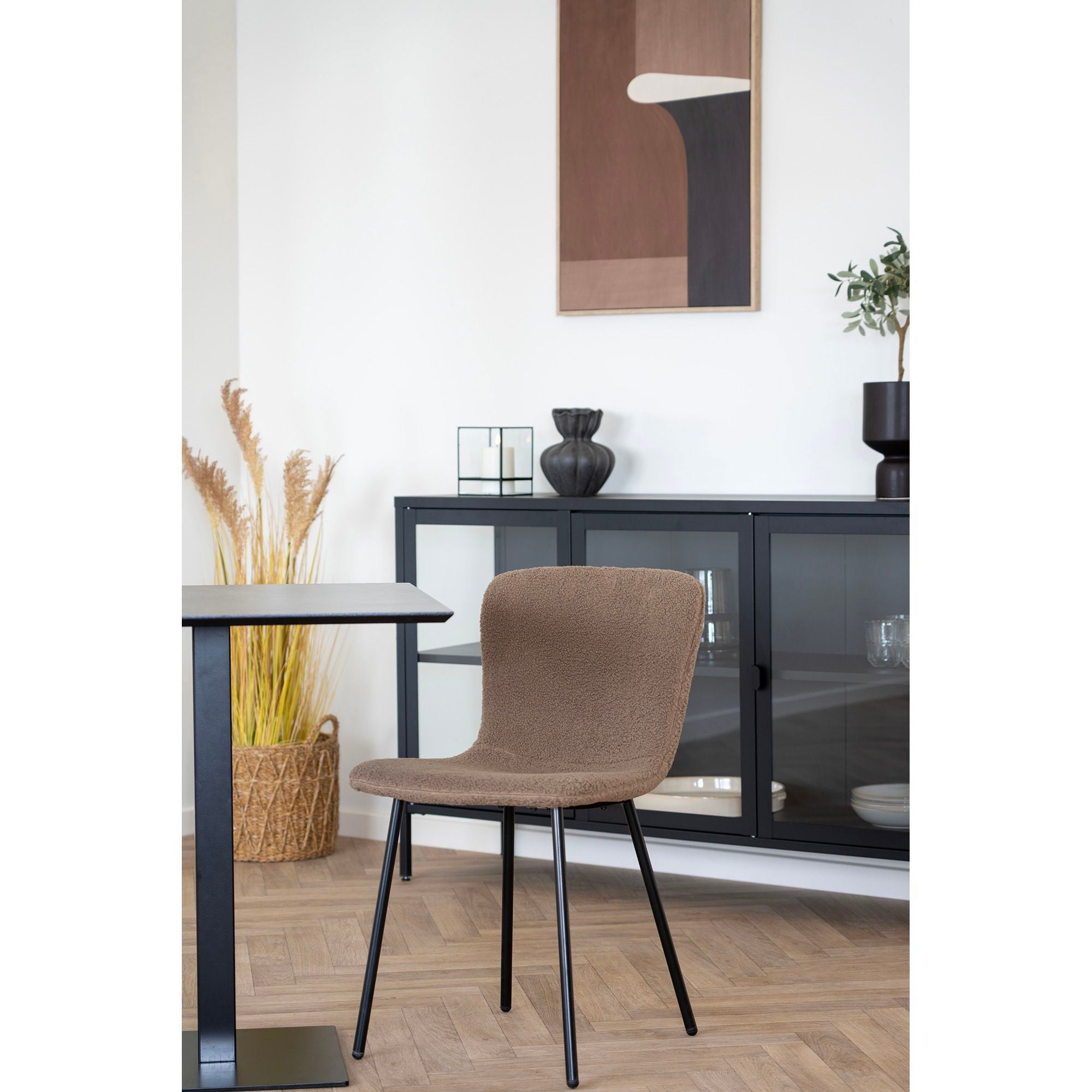 Fano Café-Tisch – Melamin, Dark Stone, Schwarzes Metallgestell, 70 × 70 cm