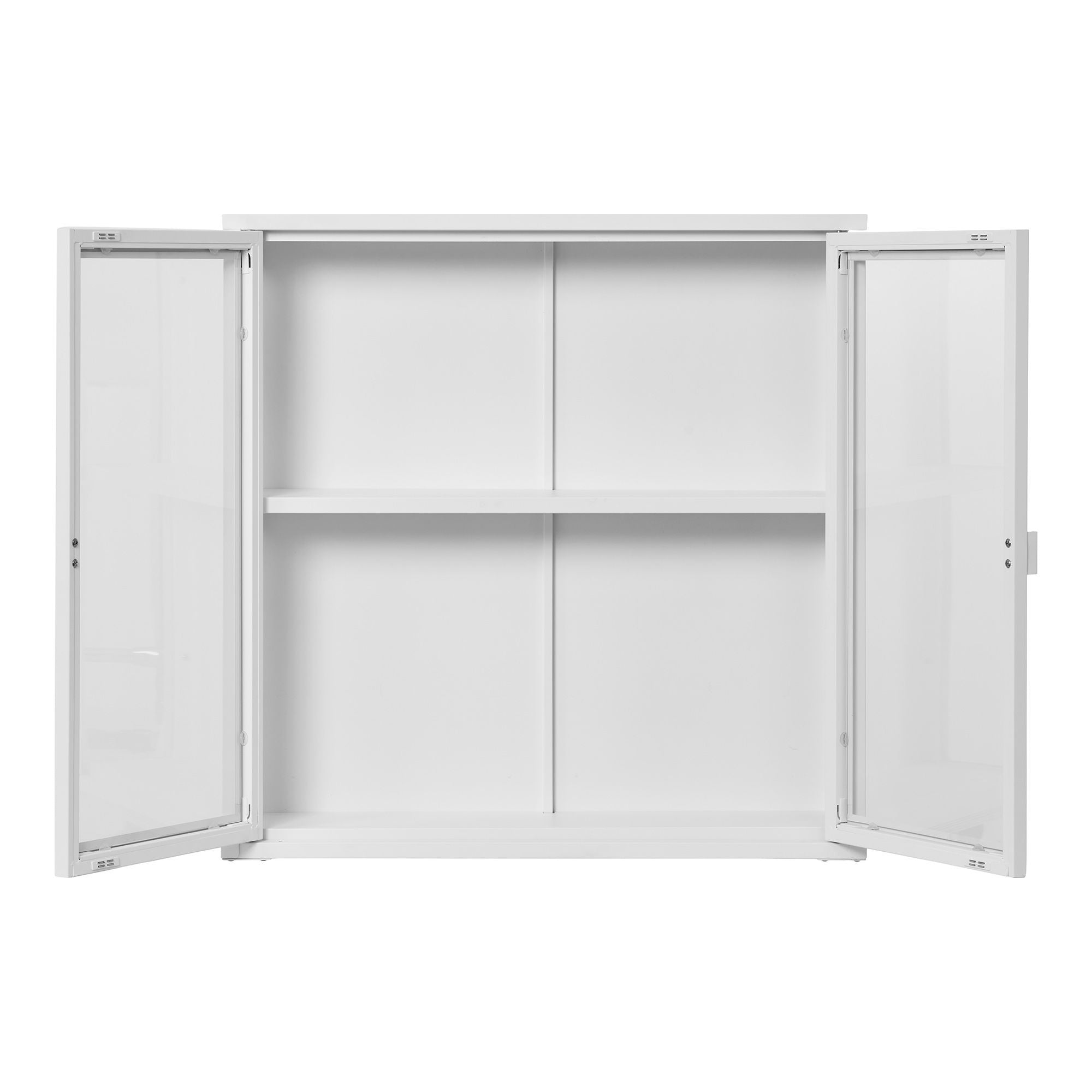 Brisbane Hängeschrank Vitrine – 2 Glastüren, Stahl, Weiß, 80 × 18 × 80 cm