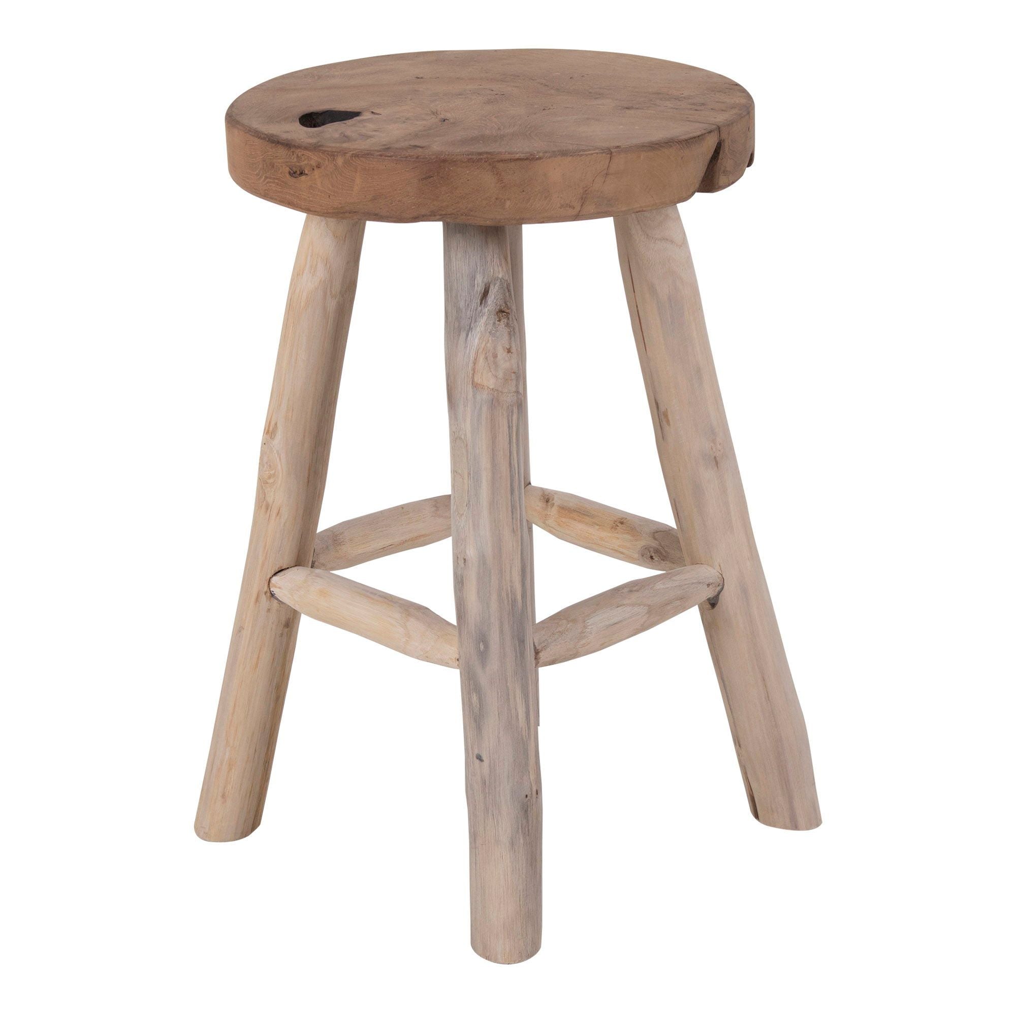 Badia Teakholz Hocker Natur Holzstuhl Vierbeinig Durchmesser 30 Cm Höhe 45 Cm Ideal für Küche Wohnzimmer