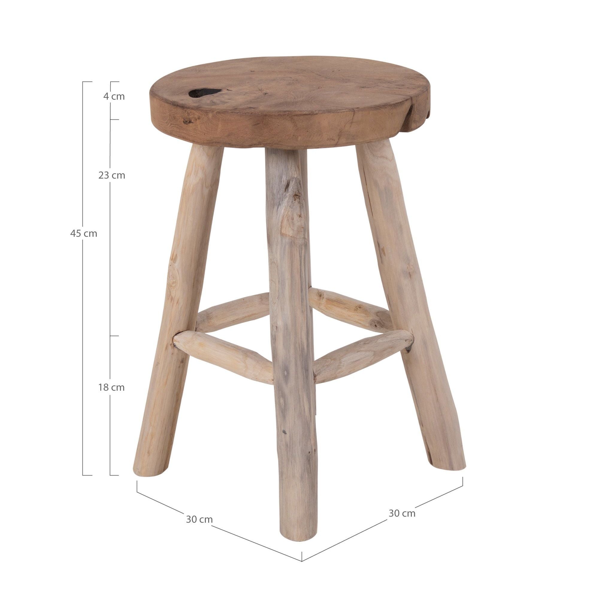 Badia Teakholz Hocker Natur Holzstuhl Vierbeinig Durchmesser 30 Cm Höhe 45 Cm Ideal für Küche Wohnzimmer