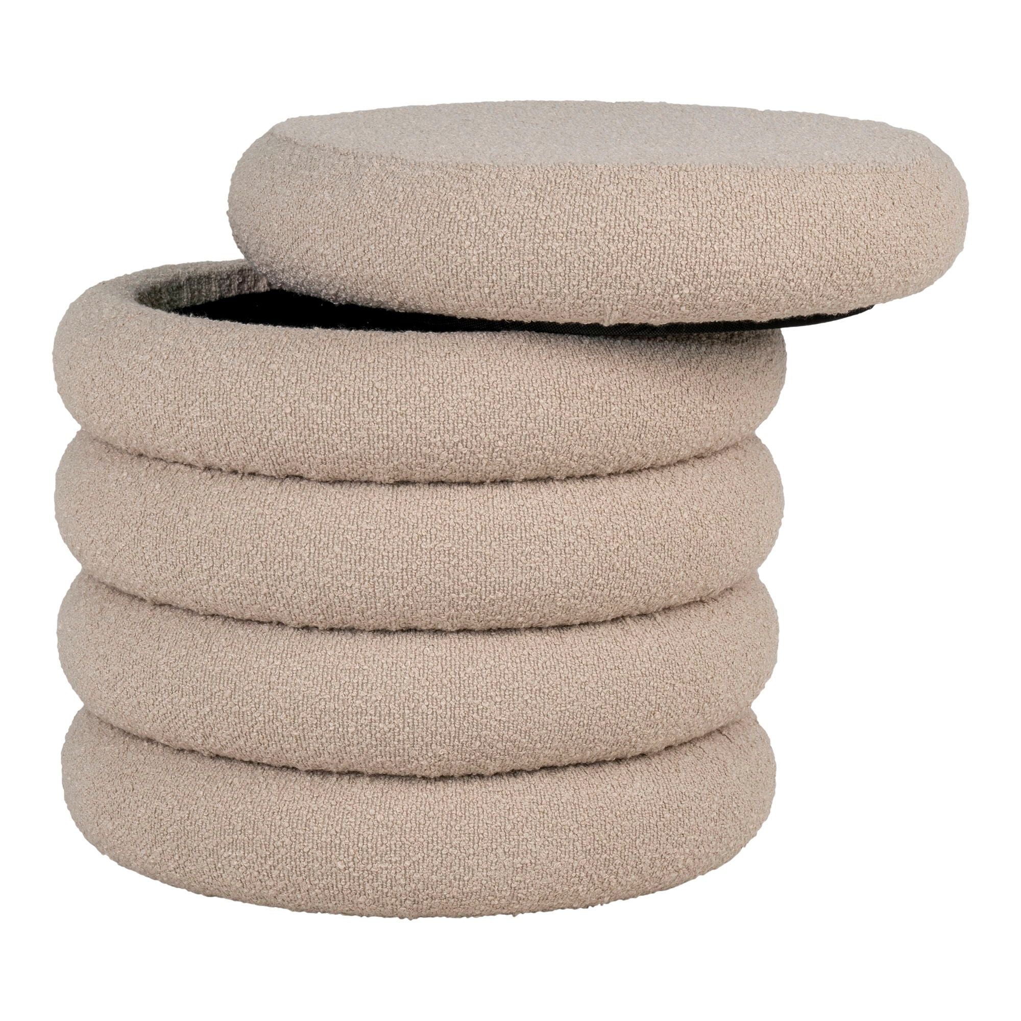 Brooklyn Pouf mit Stauraum Bouclé beige Ø44x44 cm