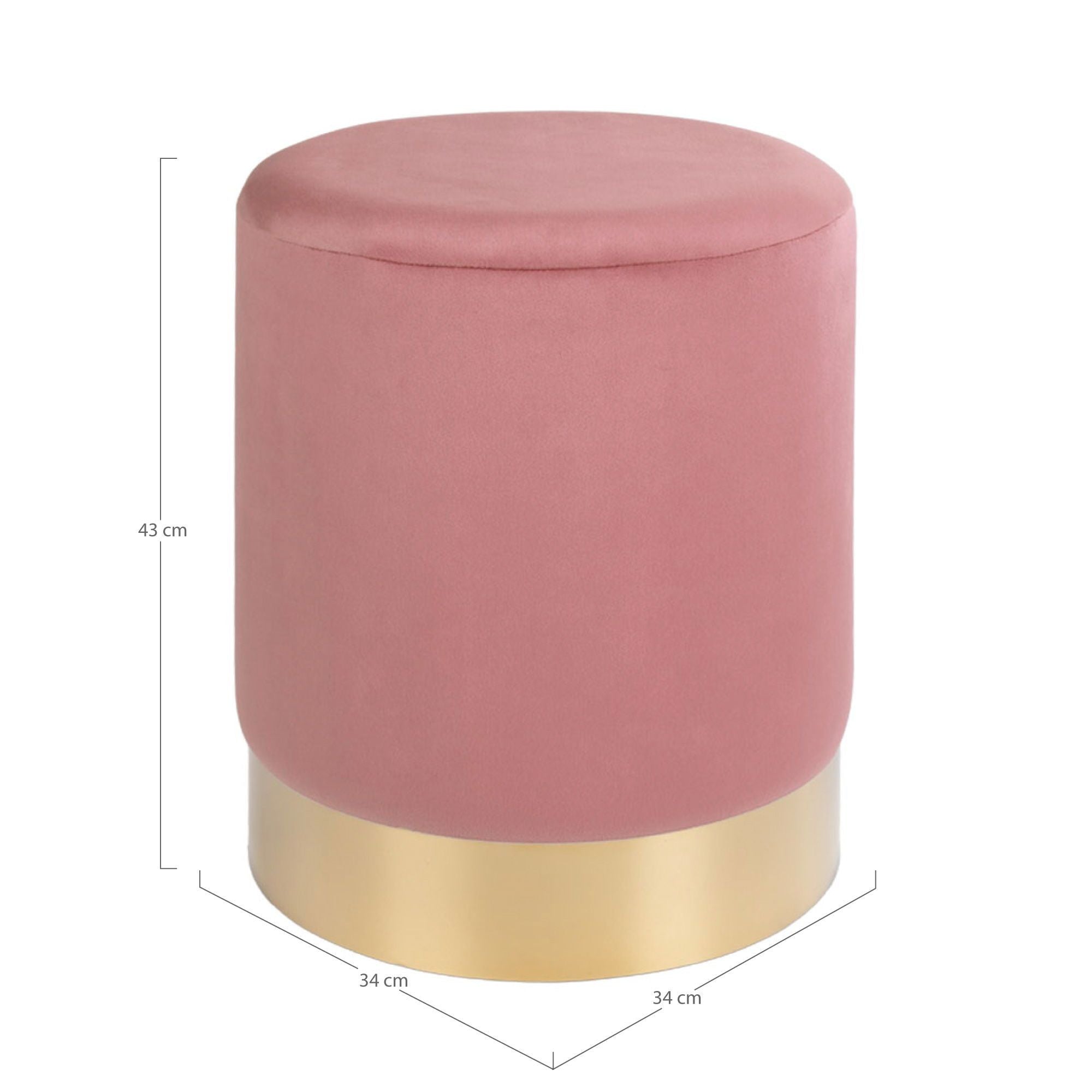 Gamby Samt Pouf In Rose mit Messingfarbener Basis Durchmesser 34 Cm Höhe 43 Cm Bequeme Polsterung Stilvolles Wohnzimmerdekor
