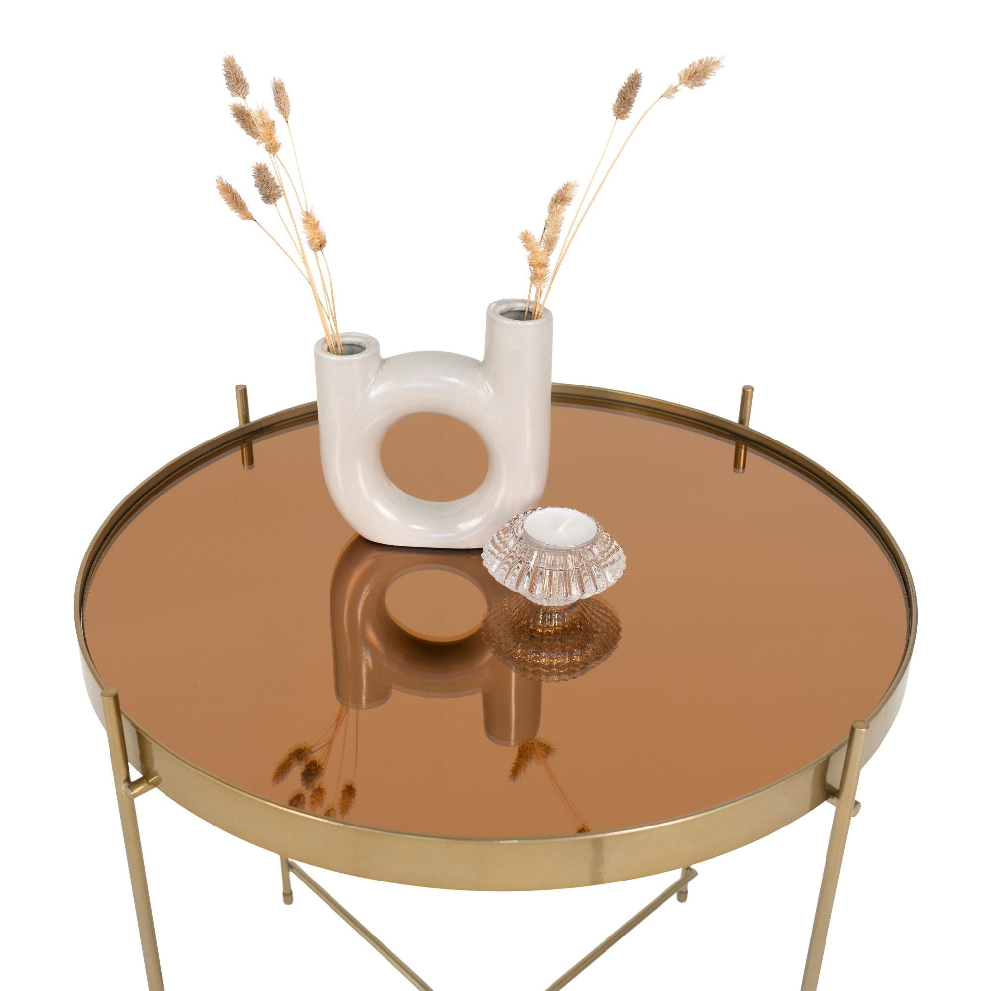 Venezia Couchtisch Glasplatte Messingfarbener Stahl Ø48xH48 cm Stilvolles Design