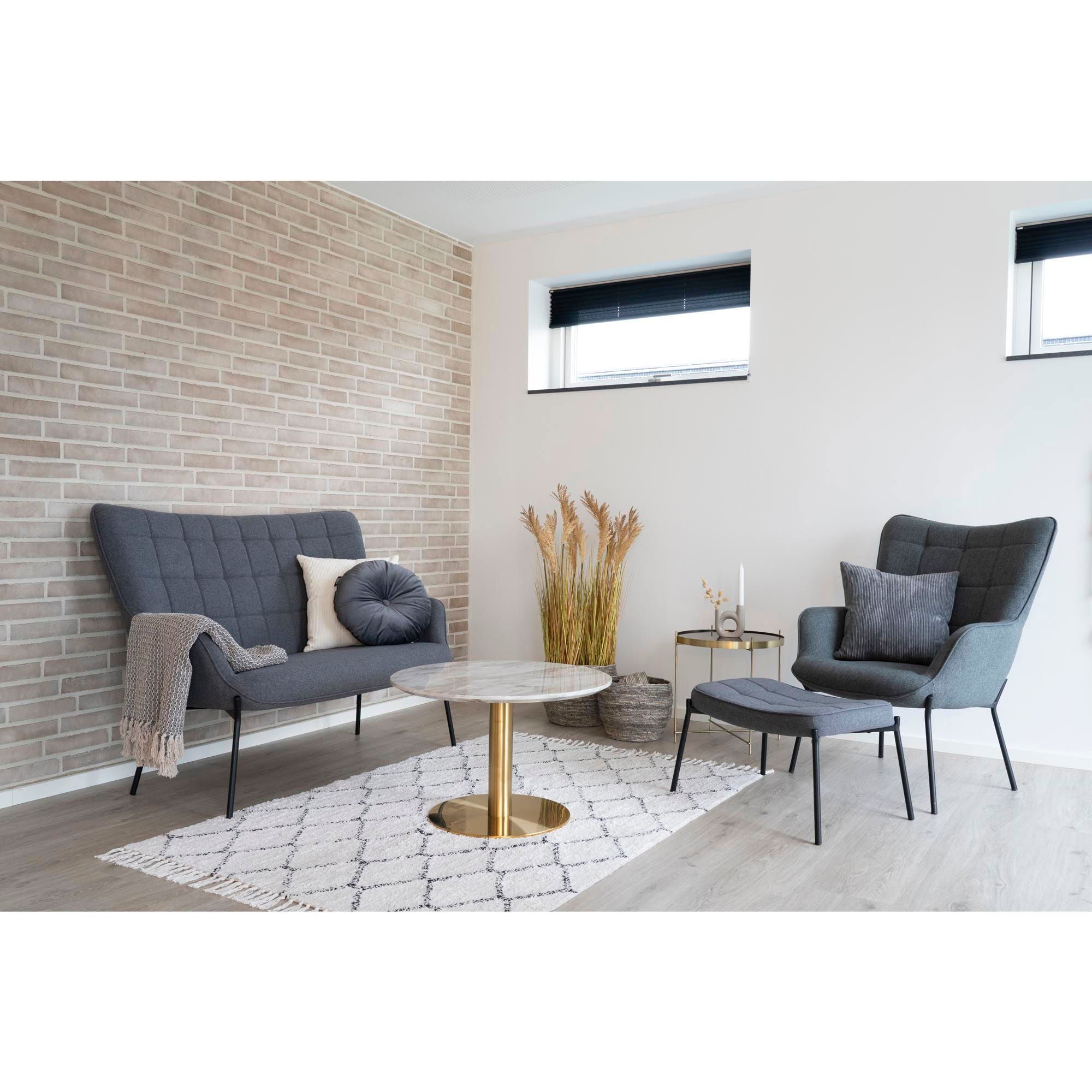 Bolzano Couchtisch mit Marmoreffekt Platte Weiß und Messingoptik Gestell 70x45 Zentimeter