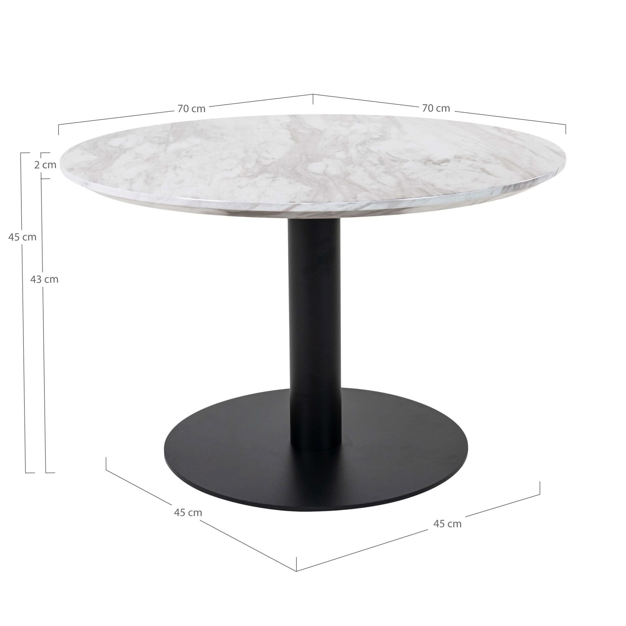 Bolzano Couchtisch Marmorkoptik Weißes Top und Schwarzes Gestell Durchmesser 70 Cm Höhe 45 Cm Modern