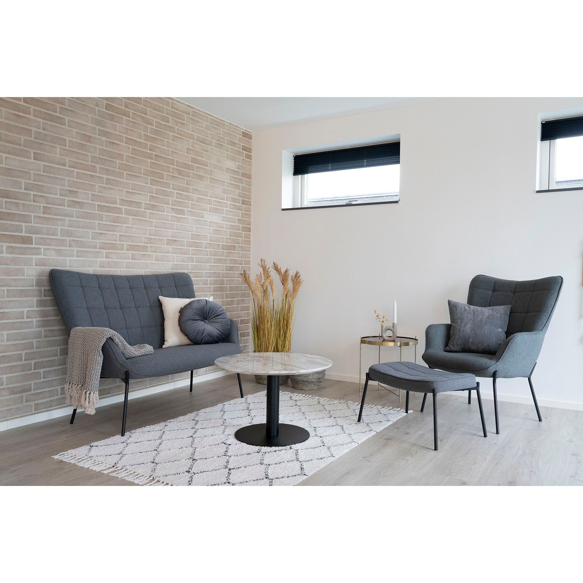 Bolzano Couchtisch Marmorkoptik Weißes Top und Schwarzes Gestell Durchmesser 70 Cm Höhe 45 Cm Modern