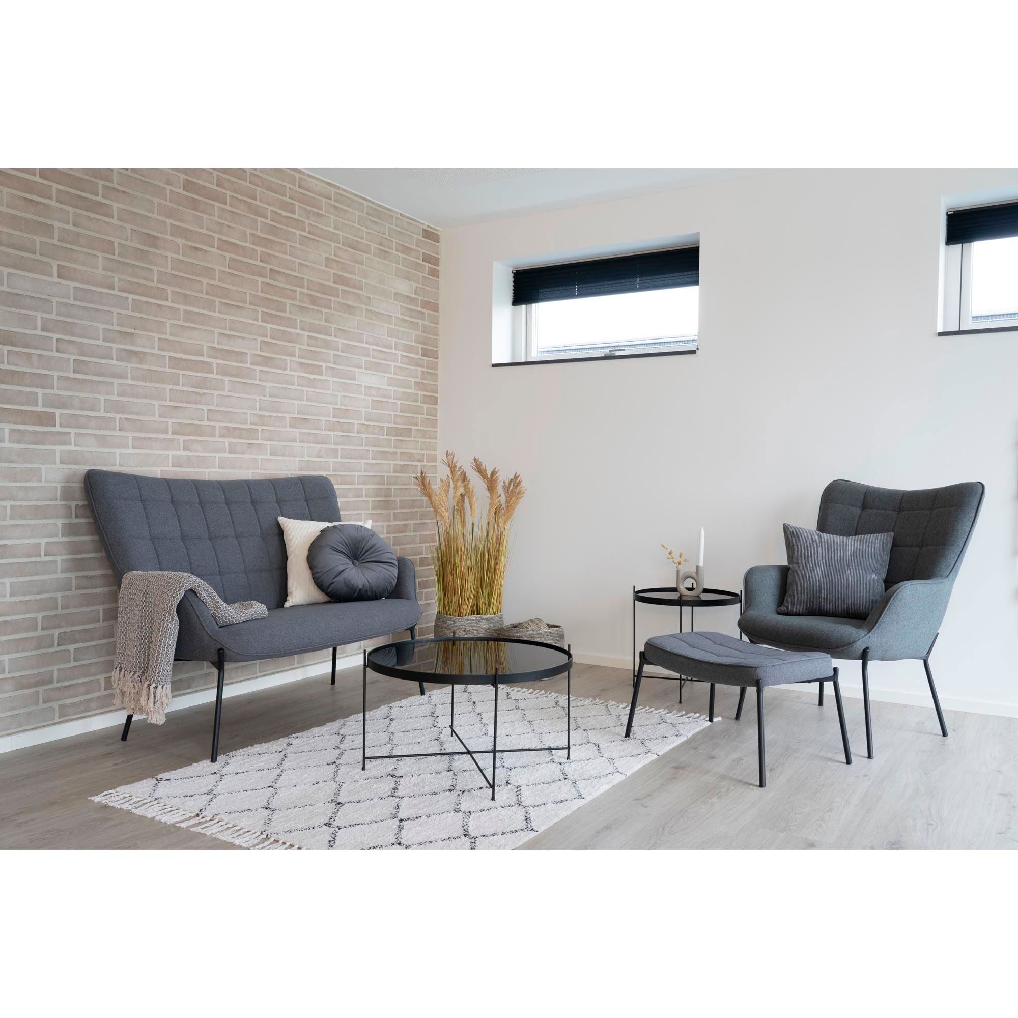 Venezia Kaffeetisch Glas Stahl Schwarz Pulverbeschichtet für Modernes Wohnzimmer