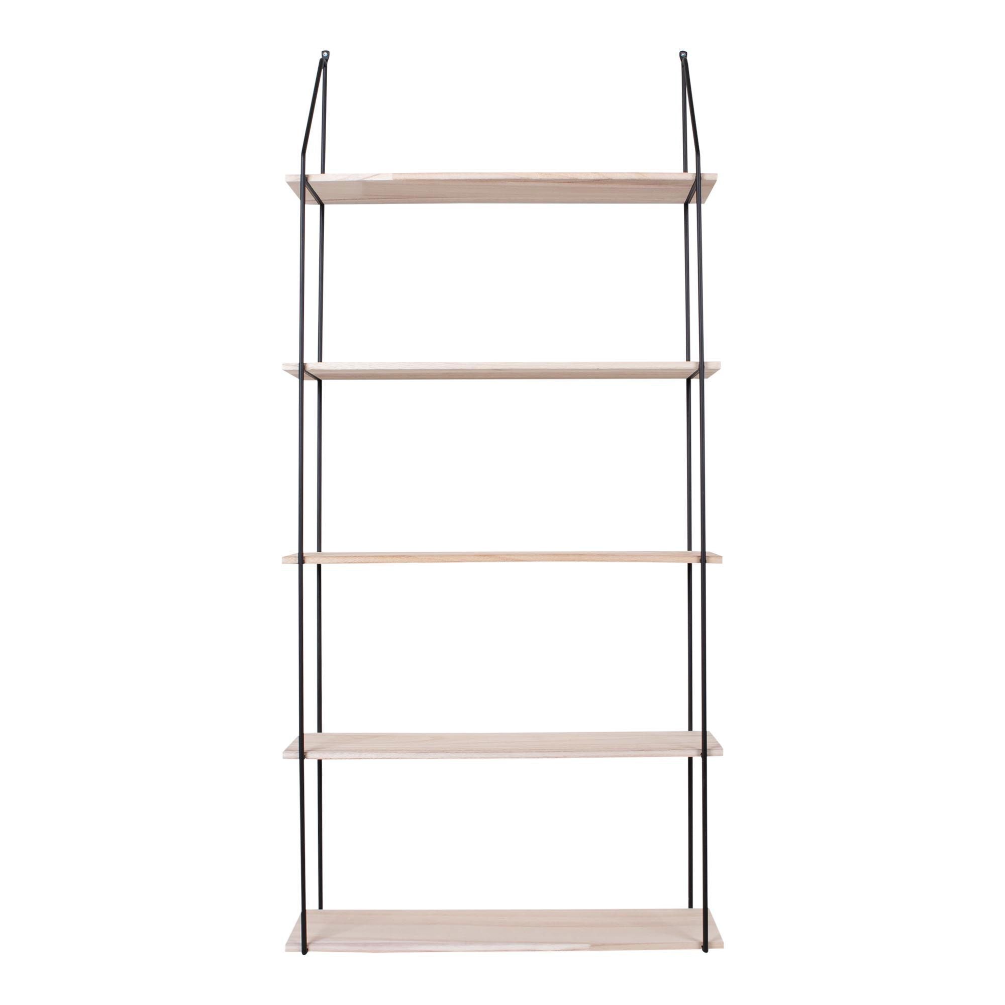 Eindhoven Wandregal mit Fünf Naturholzablagen und Schwarzem Rahmen für Viel Stauraum und Ordnung 65x17x145 cm