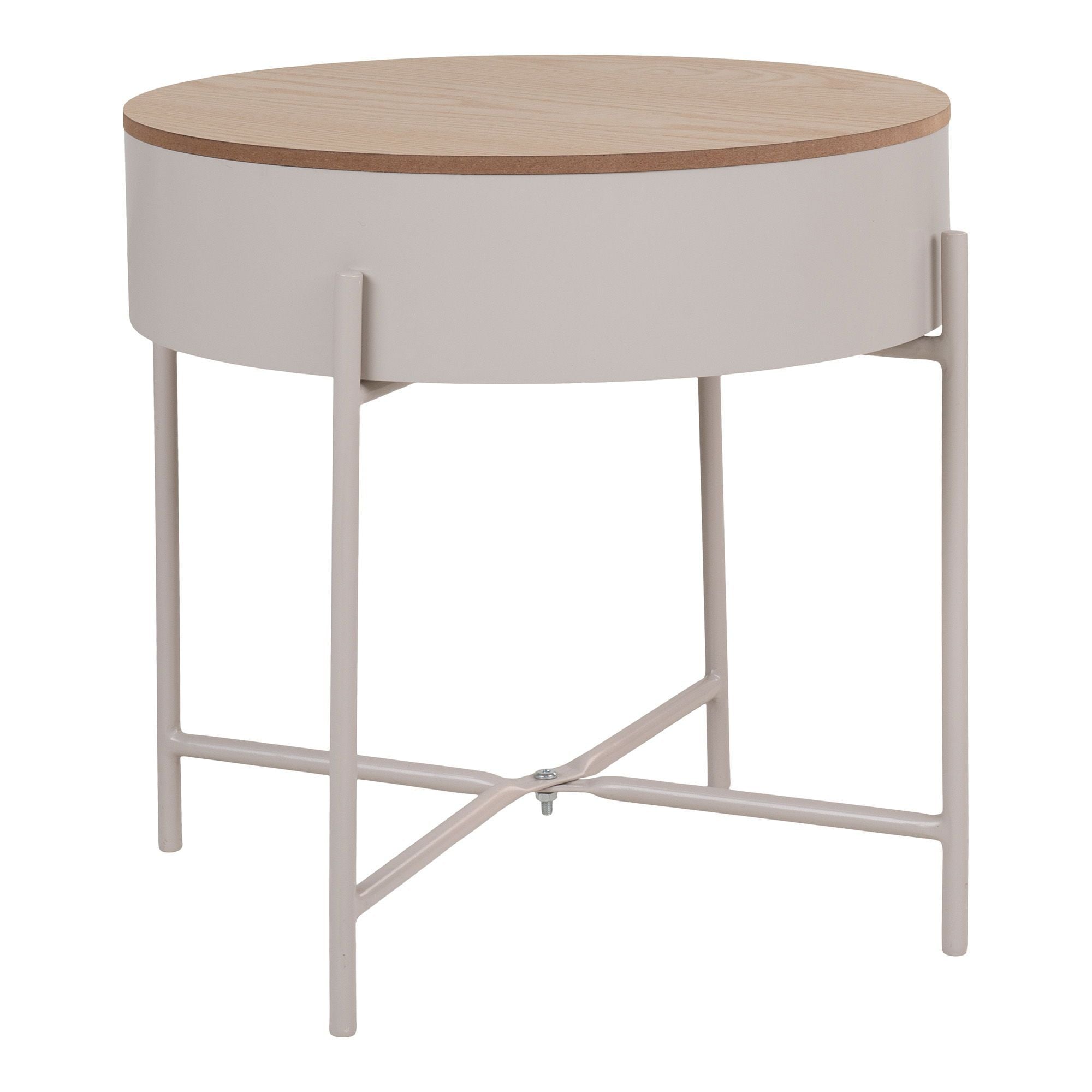 Sisco Beistelltisch Stahl beige-grau mit Naturtop Ø40 cm