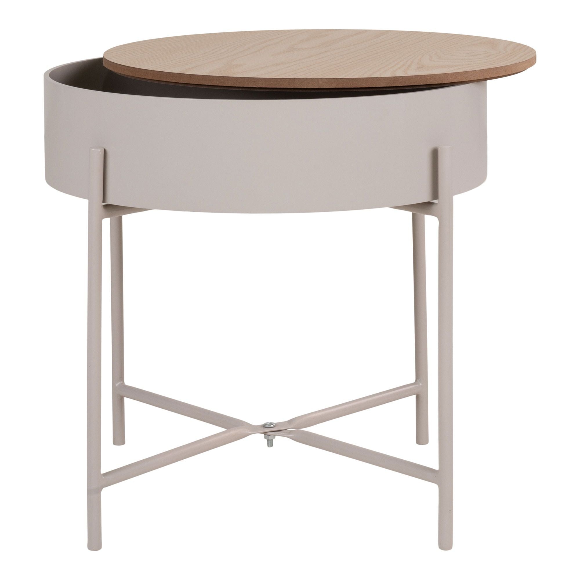 Sisco Beistelltisch Stahl beige-grau mit Naturtop Ø40 cm