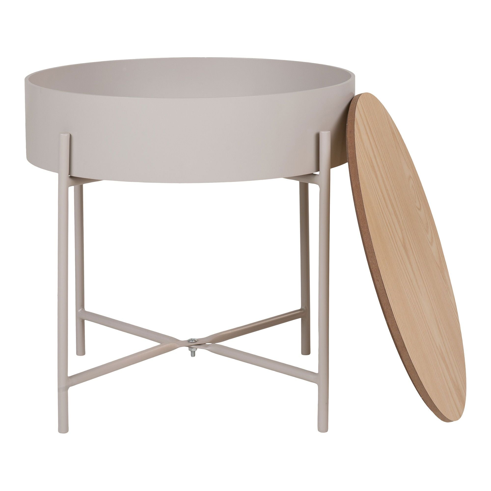 Sisco Beistelltisch Stahl beige-grau mit Naturtop Ø40 cm
