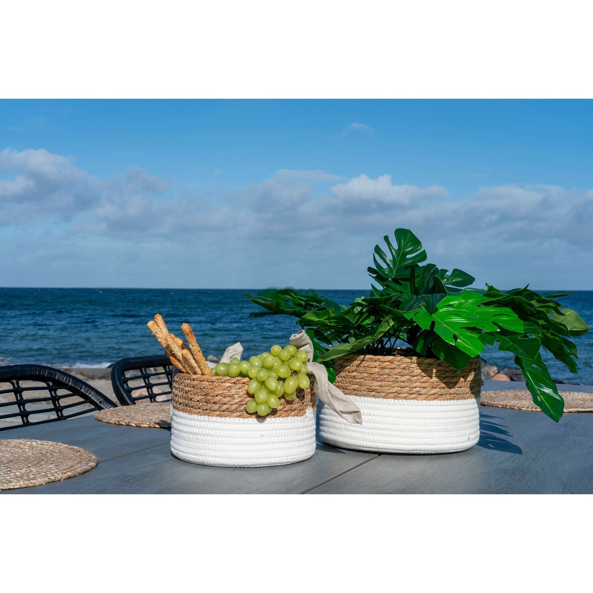 Tanta Körbe Set 2-teilig Baumwolle/Schilf weiß/natur