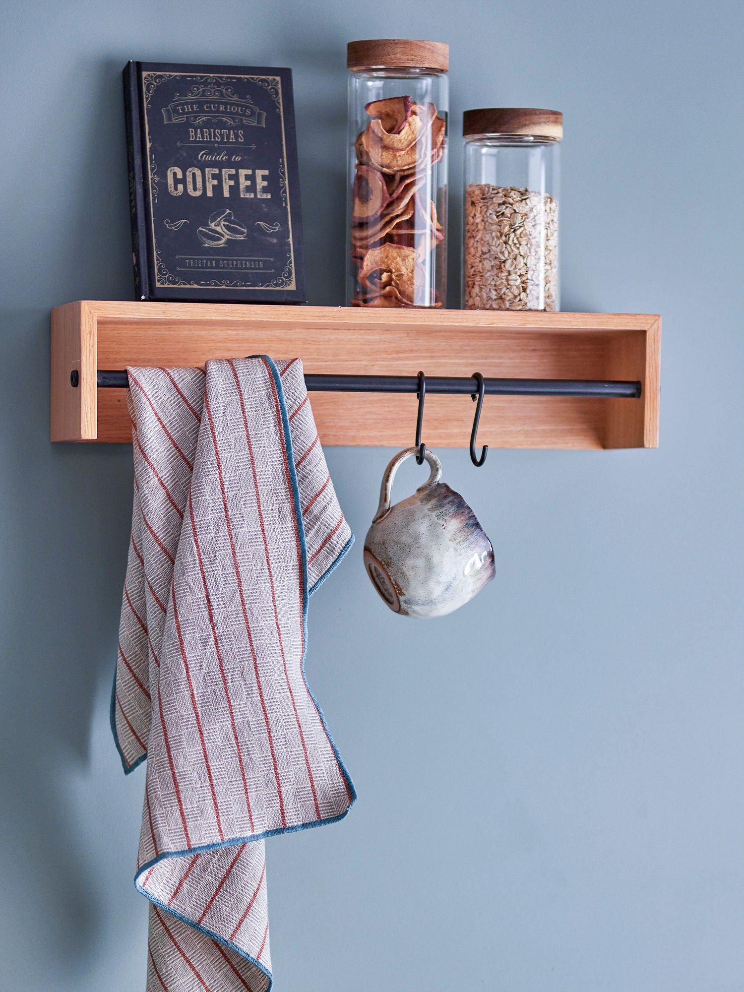 Ryder Regal Natur MDF Stilvolles Aufbewahrungsregal mit Schwarzer Querstange