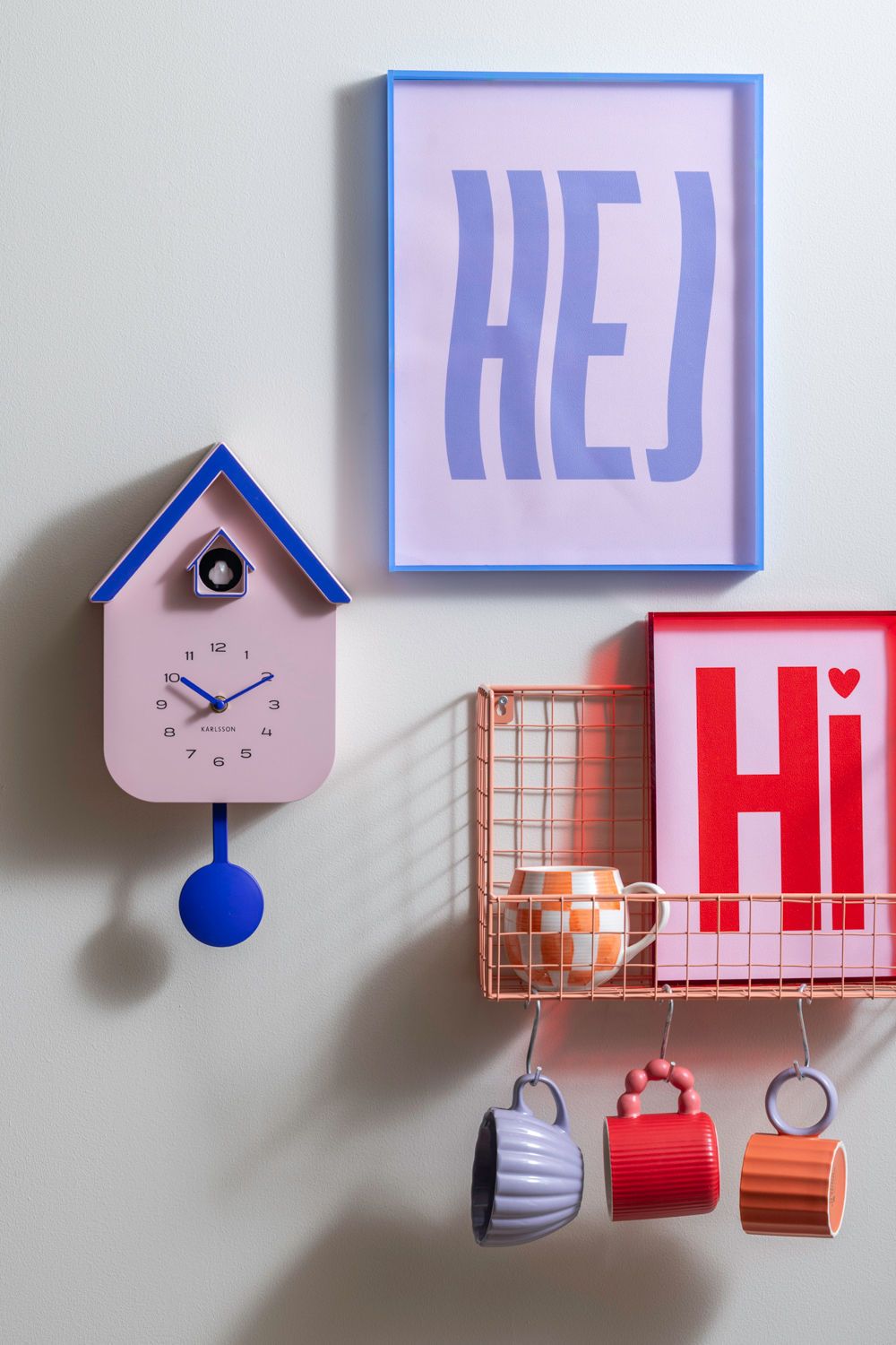 Wanduhr Dupla Color Cuckoo Sanftes Rosa Mit Kobaltblau Modernes Design