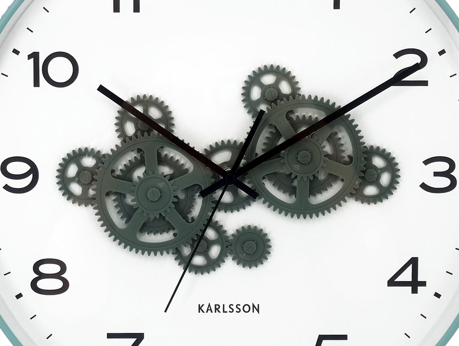 Wanduhr Open Gear Nebelblau Junglegrün Offenes Design