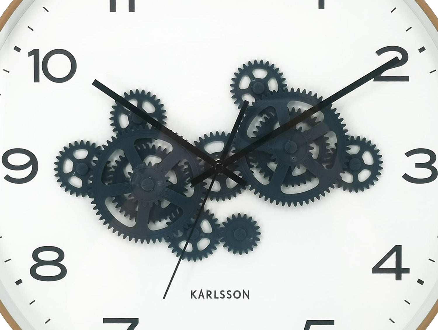 Wanduhr Karlsson Open Gear Ockergelb Dunkelblaue Akzente