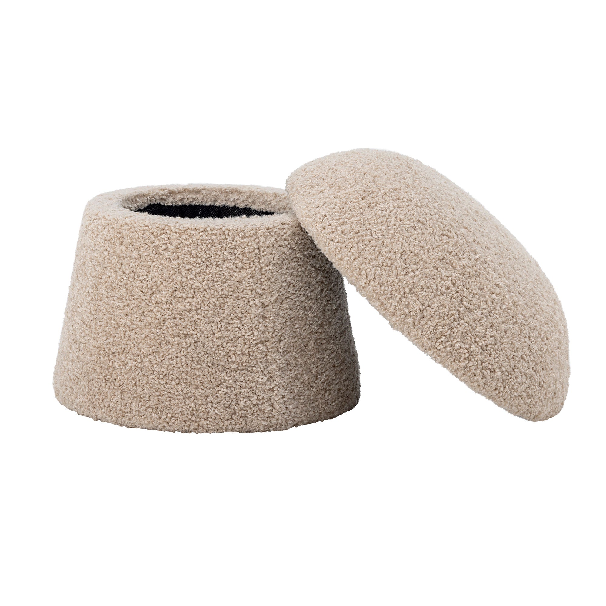 Bocca Pouf Naturfarben Aus Polyester mit Weichem Bezug und Abgerundeter Basis