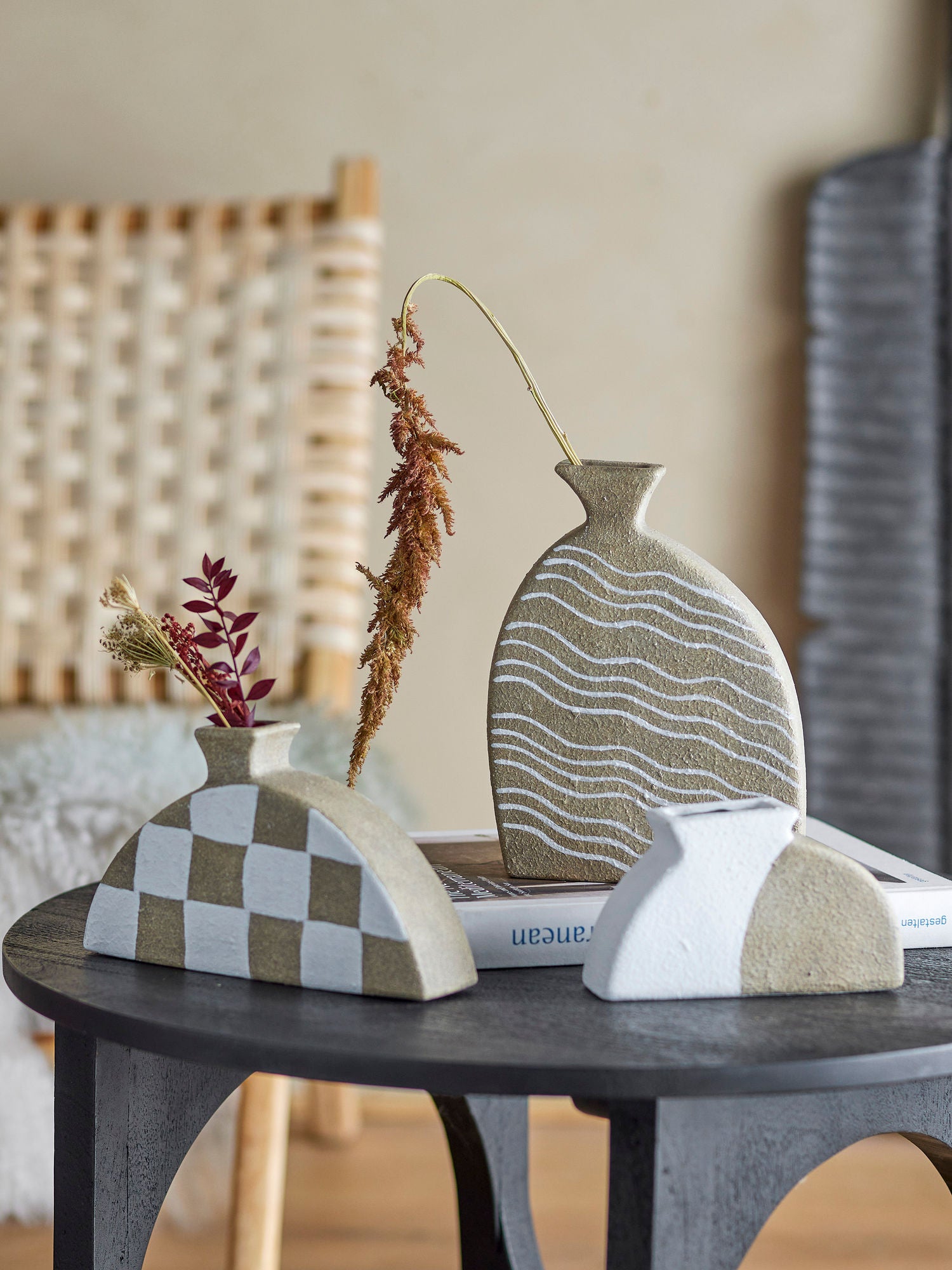 Nezha Deko-Vase Natur Terrakotta Set Drei Vasen Skulpturale Dekoration