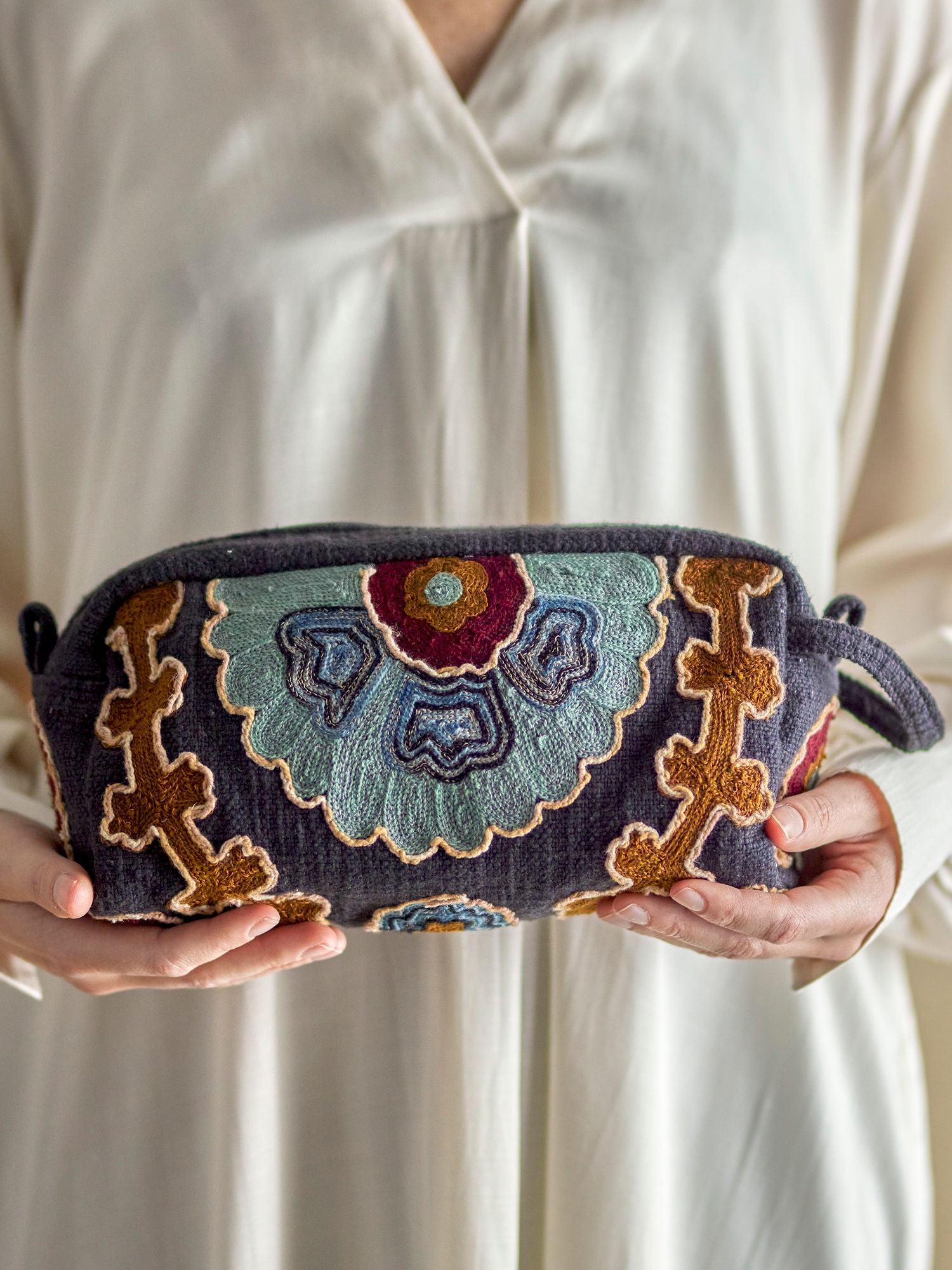 Bari Kosmetiktasche Aus Baumwolle mit Farbenfrohen Muster und Viel Stauraum