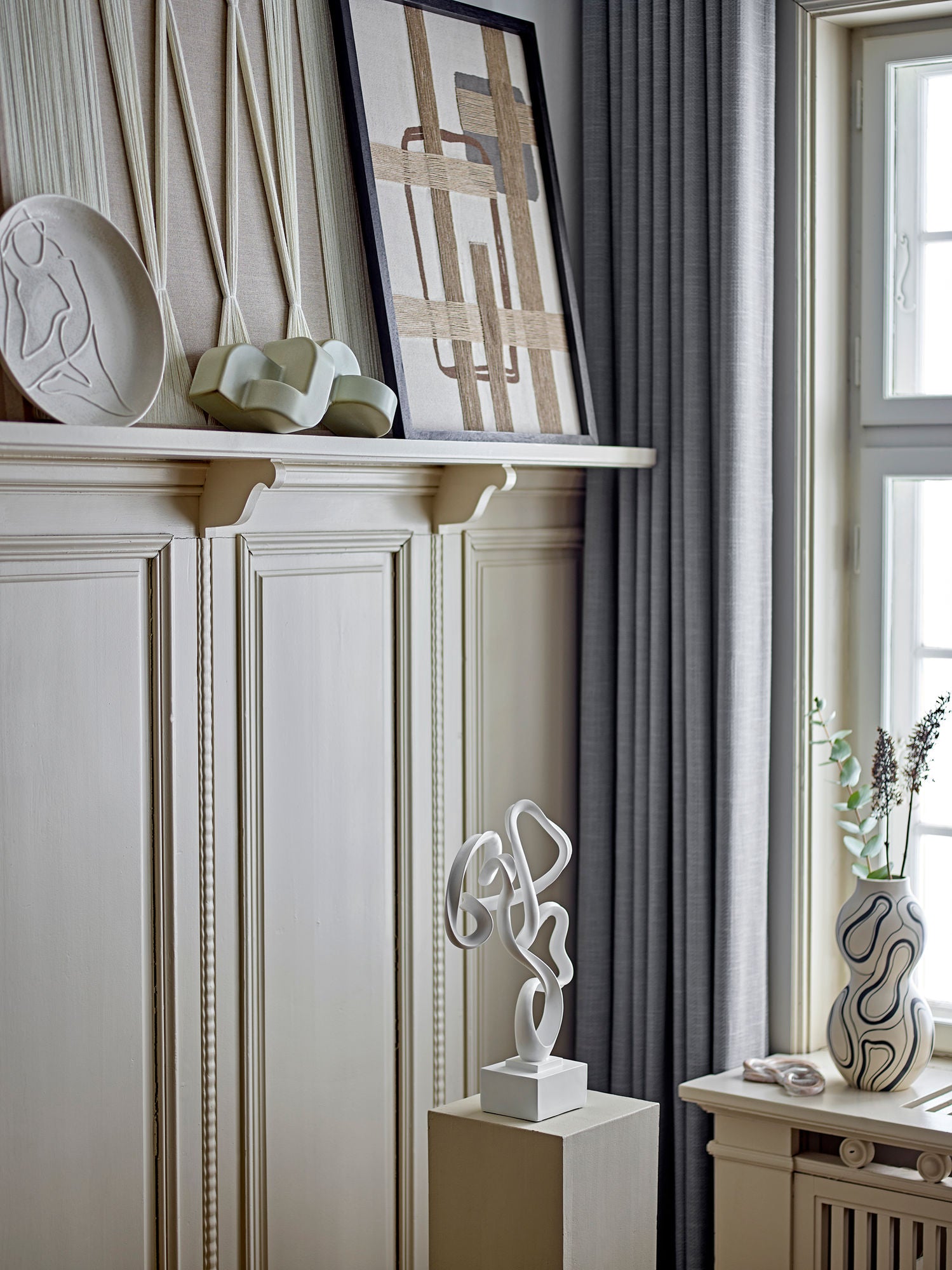 Bie Wanddekoration Rahmen Aus Baumwolle Beige Braun mit Geometrischem Muster