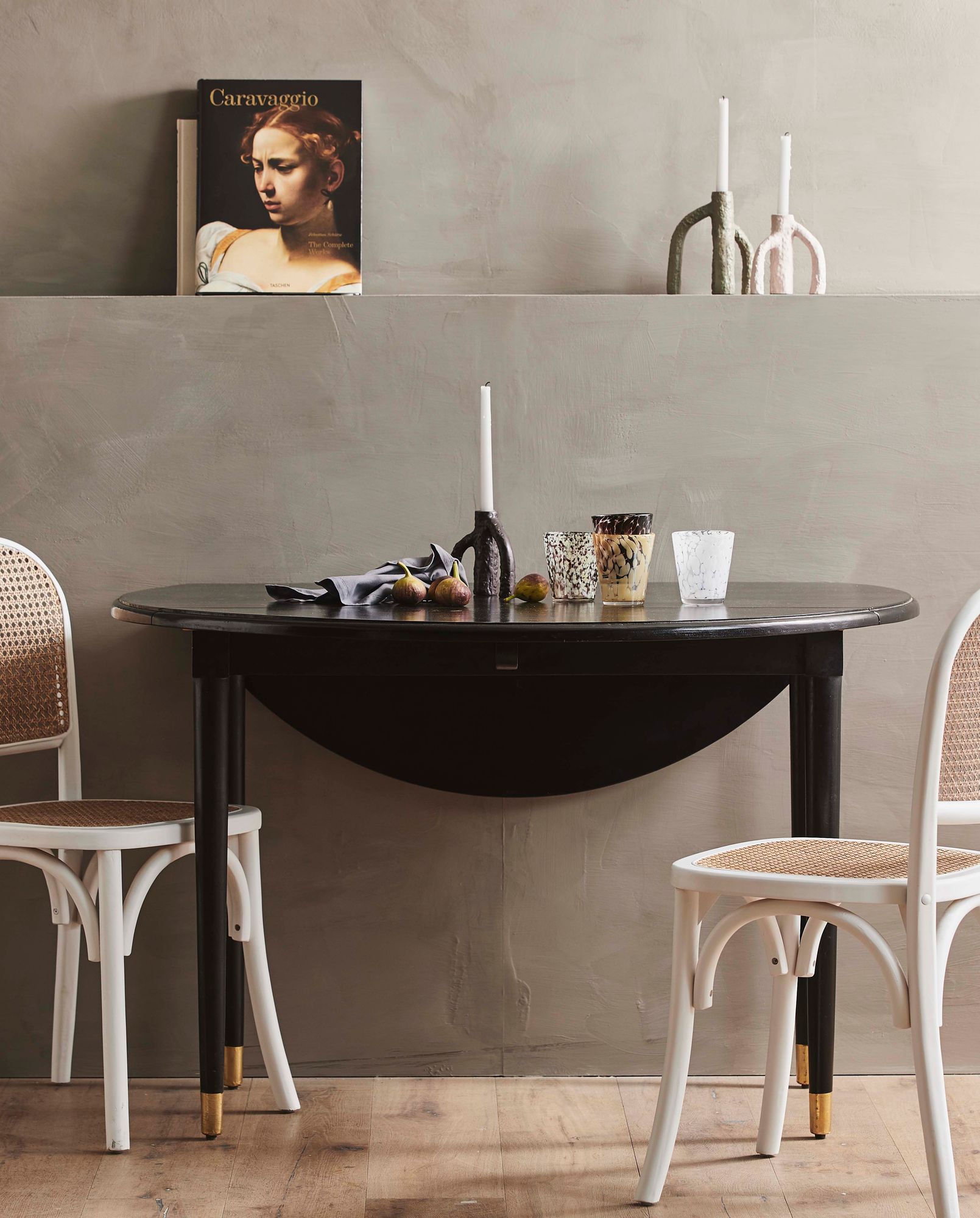 AHR Faltbarer Runder Tisch Zwei Seiten Klappbar für Vier mit Lack und Gold Füße