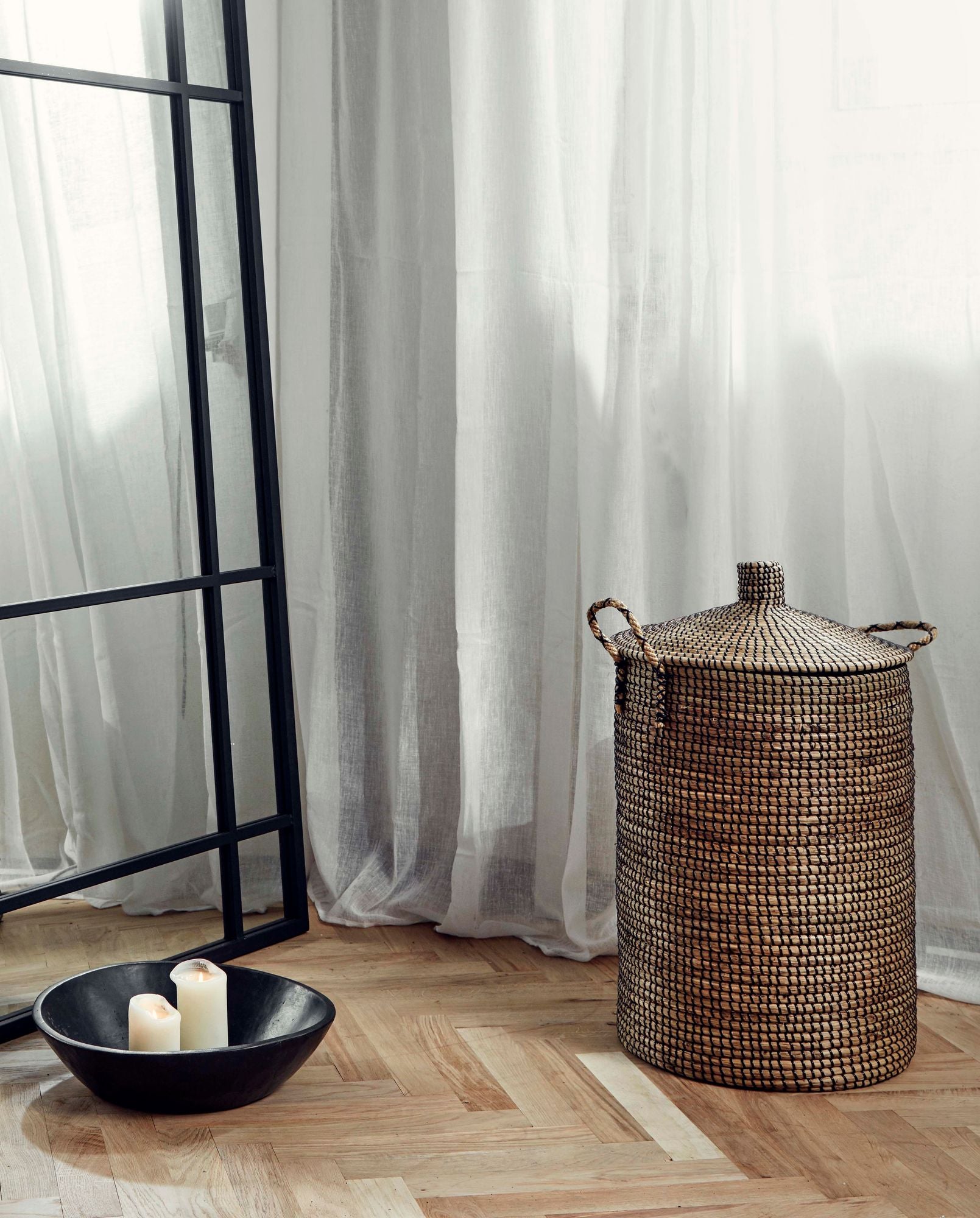 LAUDY Aufbewahrungskorb Set Natur Schwarz Handgefertigt Aus Naturfasern