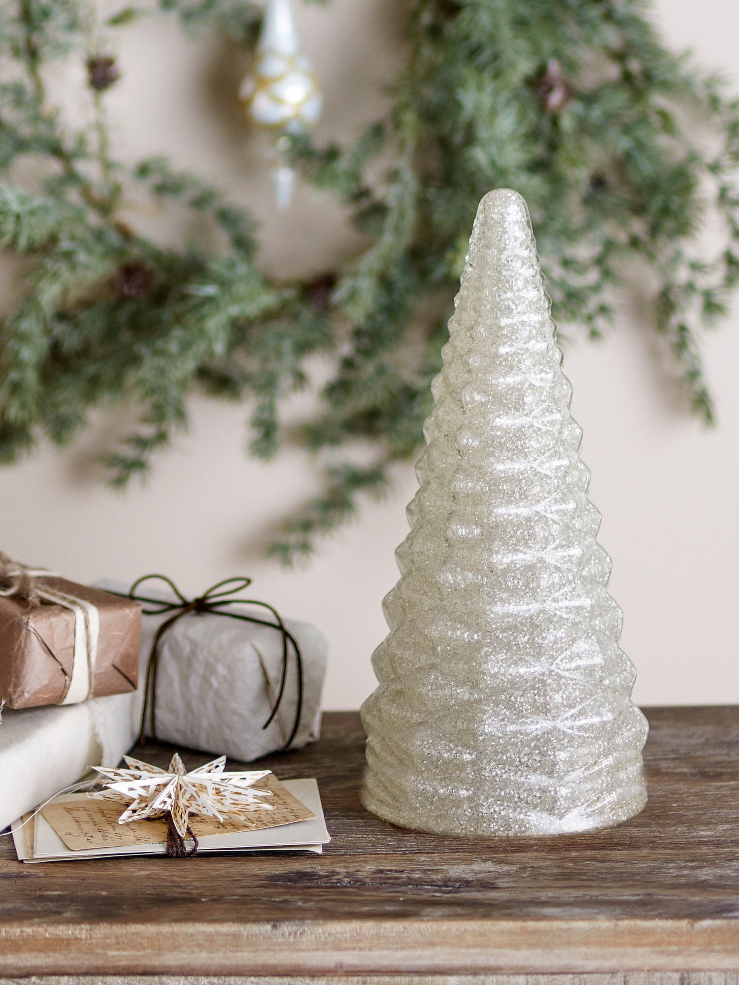 Emilius Deko-Baum | Glasbaum mit silbernem Schimmer