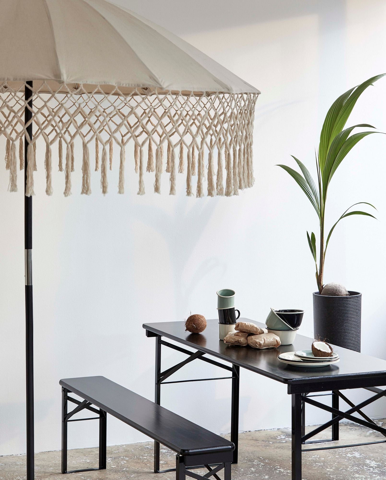 Tablebench Faltbares Tischbank-Set 3er Schwarz Indoor Unter Dach