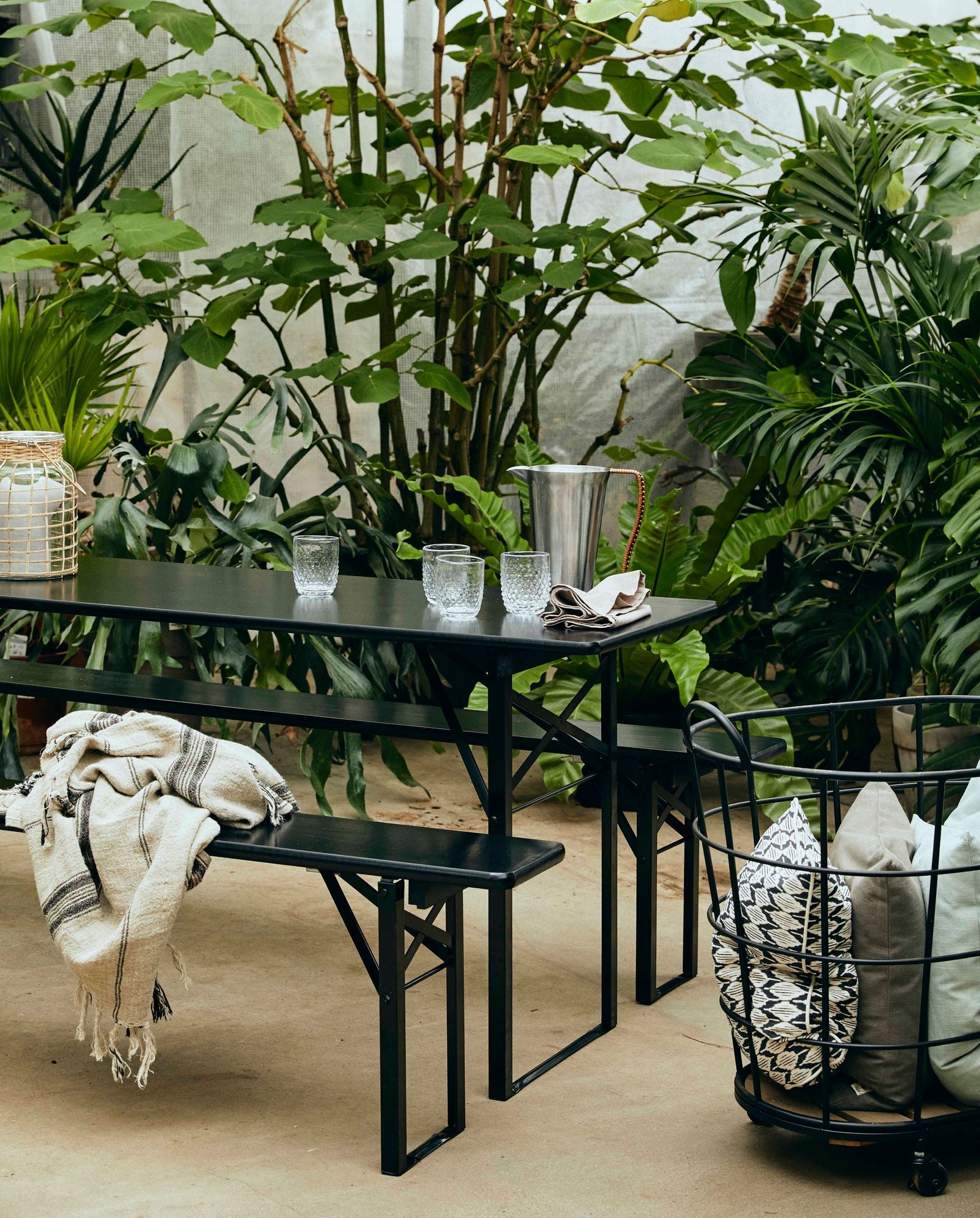 Tablebench Faltbares Tischbank-Set 3er Schwarz Indoor Unter Dach