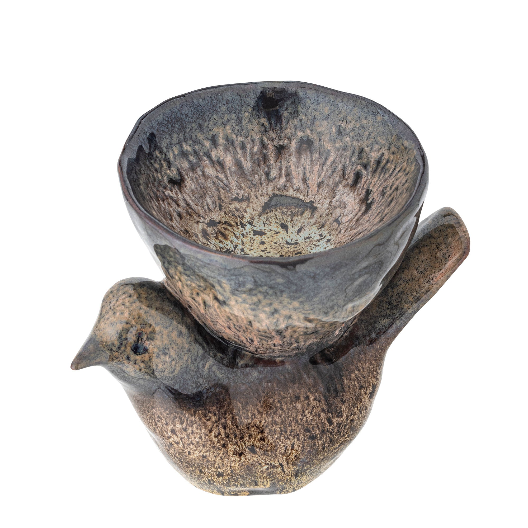 Phil Dekofigur mit Schale, Blau & Braun, Steingut