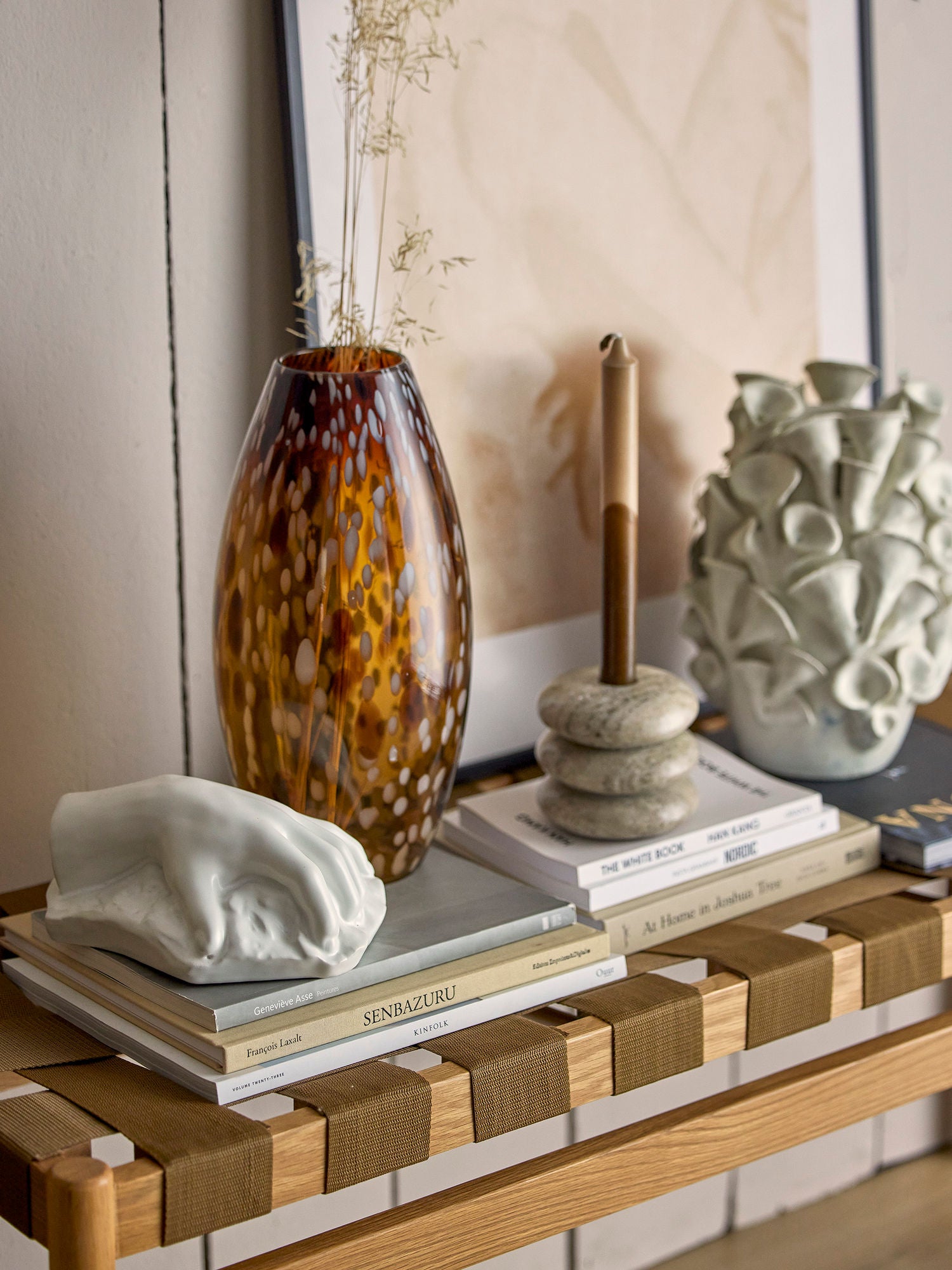 Daraz Mundgeblasene Glasvase Braun mit Muster für Großen Blumenstrauß Dekorativ