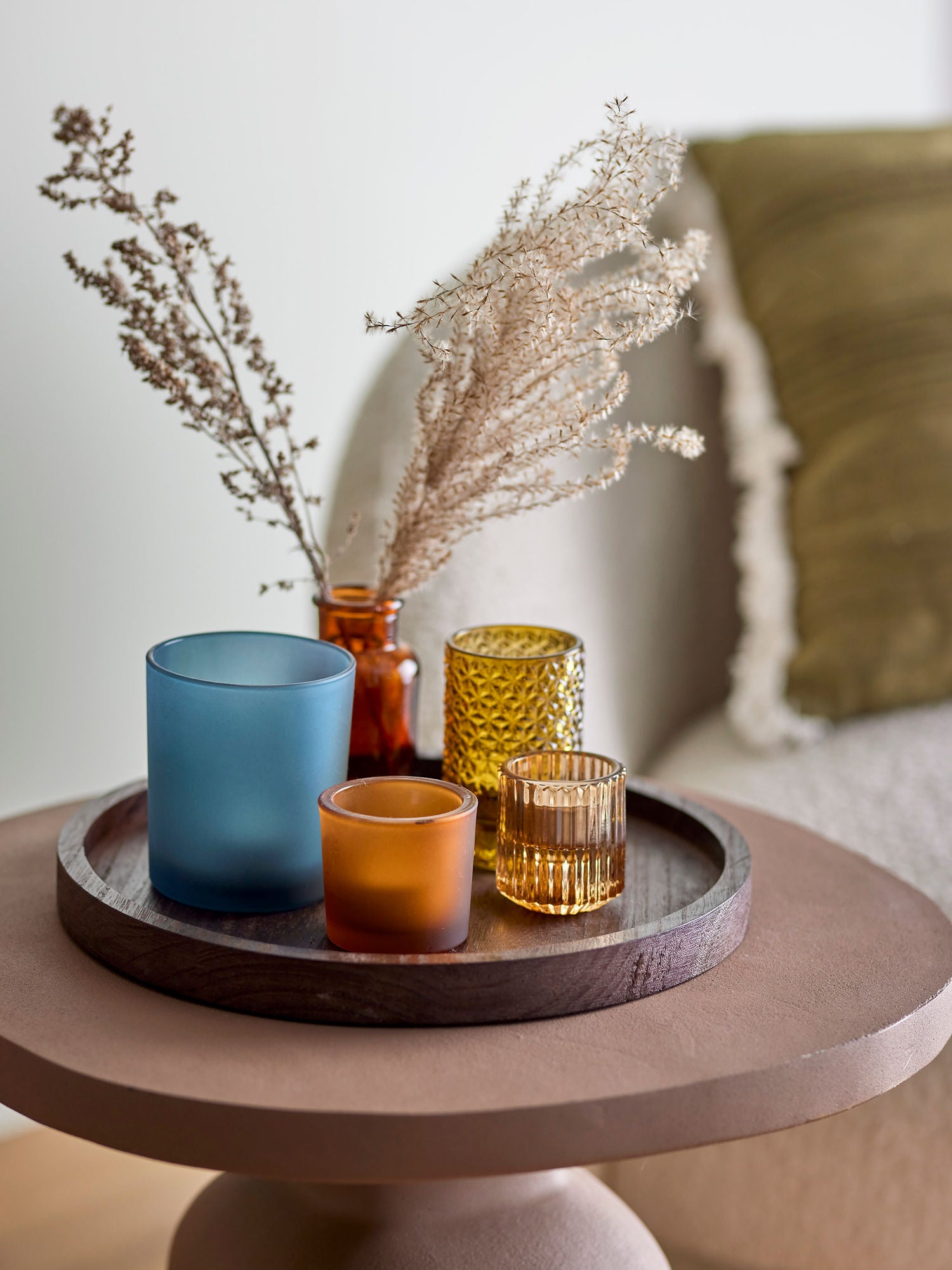 Sanga Tablett mit Teelichthaltern Aus Paulownia Holz und Glas Skandinavische Deko