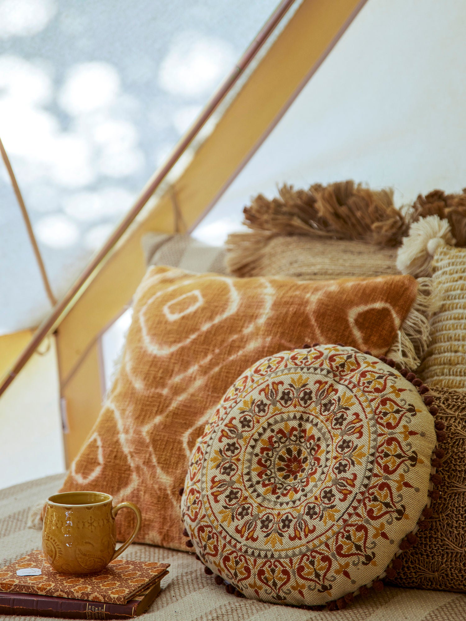 Ester Kissen Batikmuster Orange Baumwolle mit Fransen Beiden Seiten