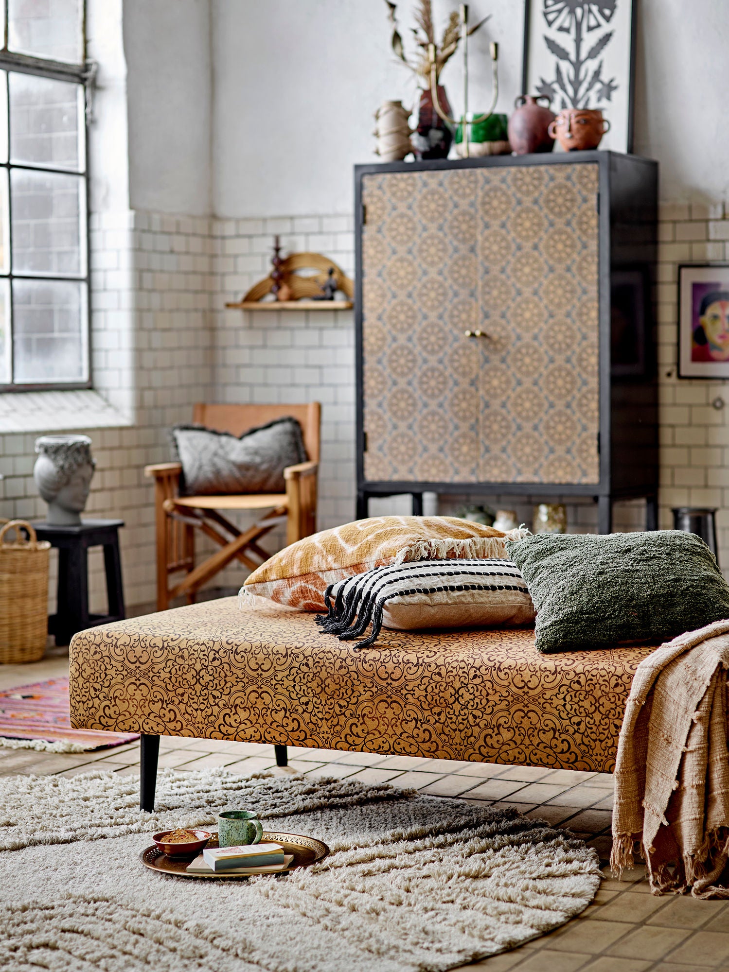 Ester Kissen Batikmuster Orange Baumwolle mit Fransen Beiden Seiten