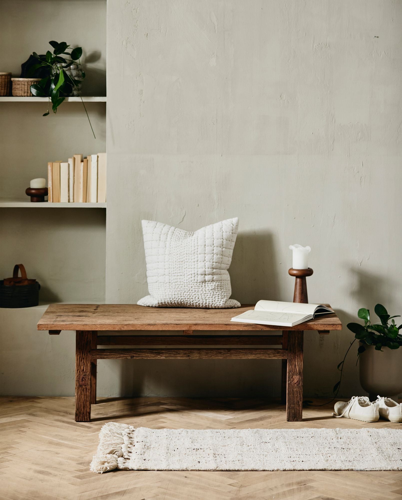 DALIA Baumwoll Teppich Naturtöne mit Großen Quasten für Warmes Wohnambiente