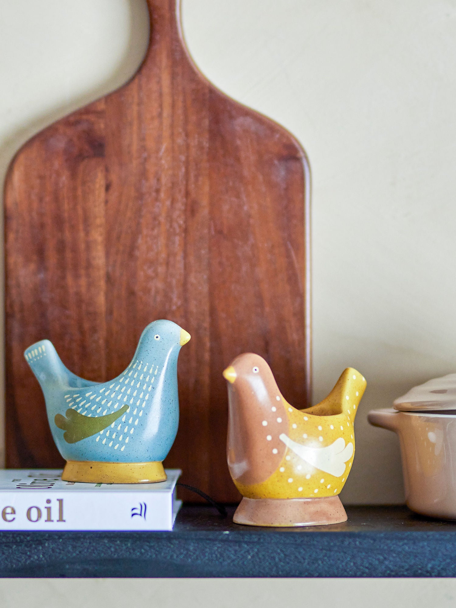 Birdy Vogelförmige Eierbecher Steinzeug Blau Zweier Set Handbemalt Frühstückstisch