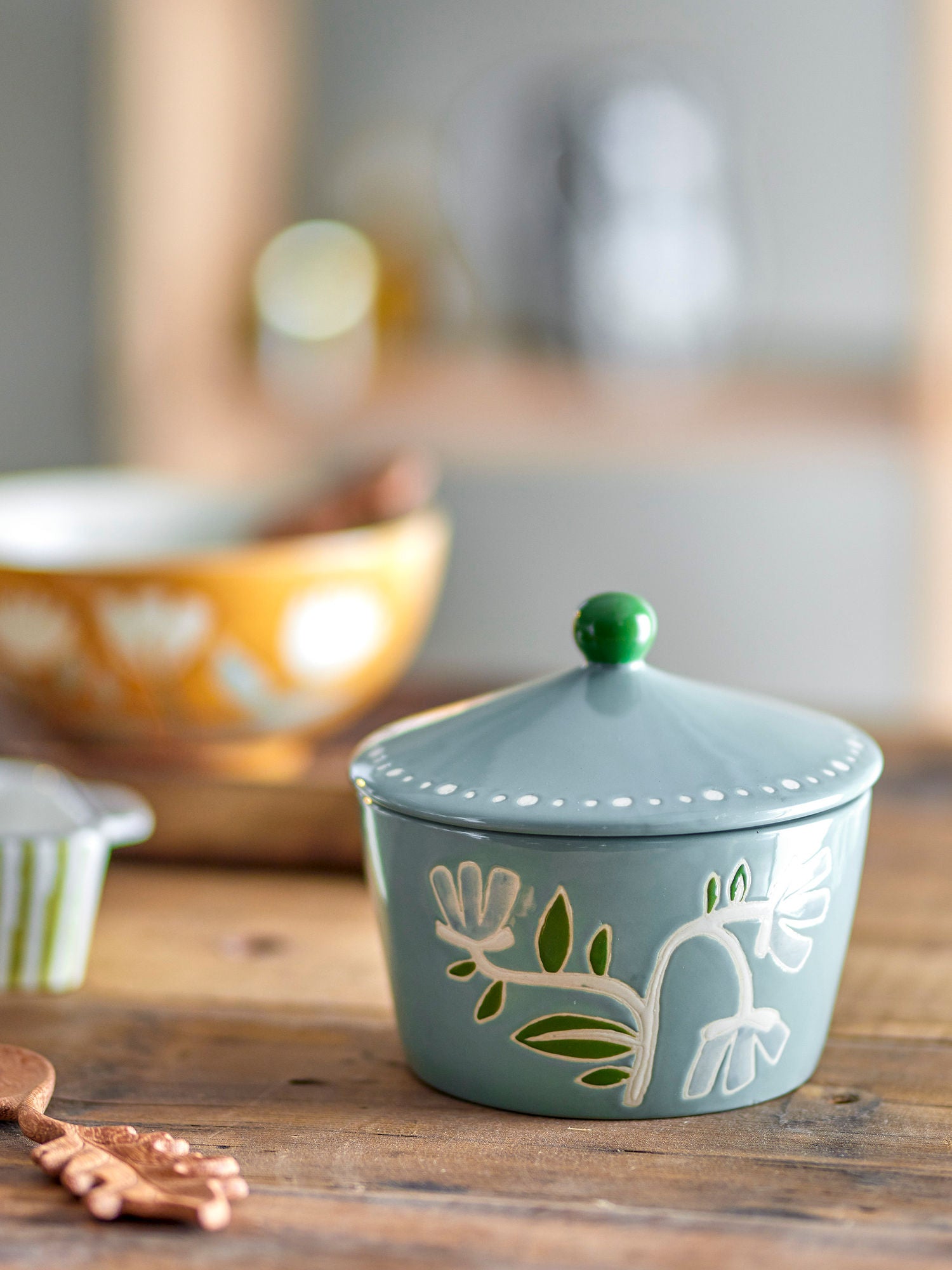 Tangier Gefäß mit Deckel, Grün, Steingut