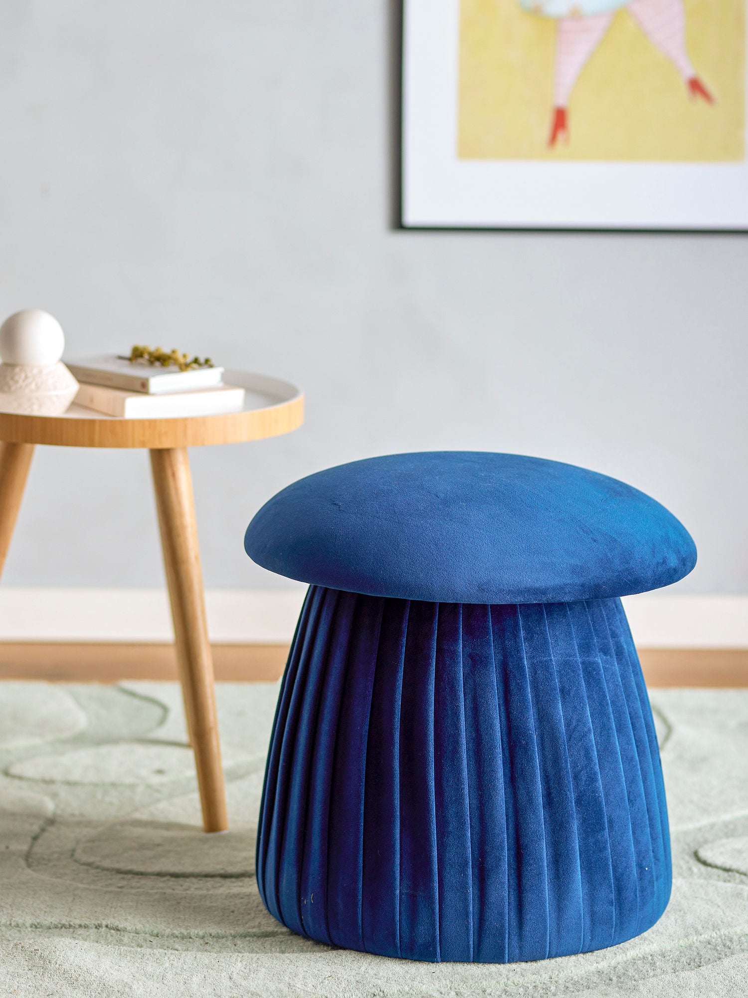 Roberta Pouf Blau Recyceltes Polyester Pilzform mit Weicher Polsterung