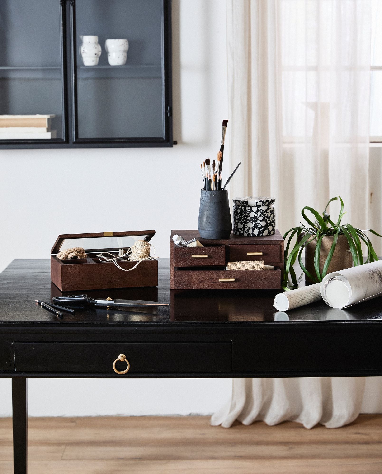 PUYO Aufbewahrungsbox mit Glasdeckel Naturholz 6 Fächer Tee Kaffee